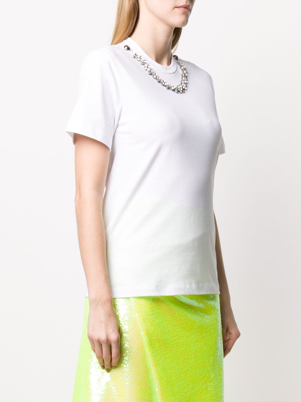 crystal necklace-embellished T-shirt - 3