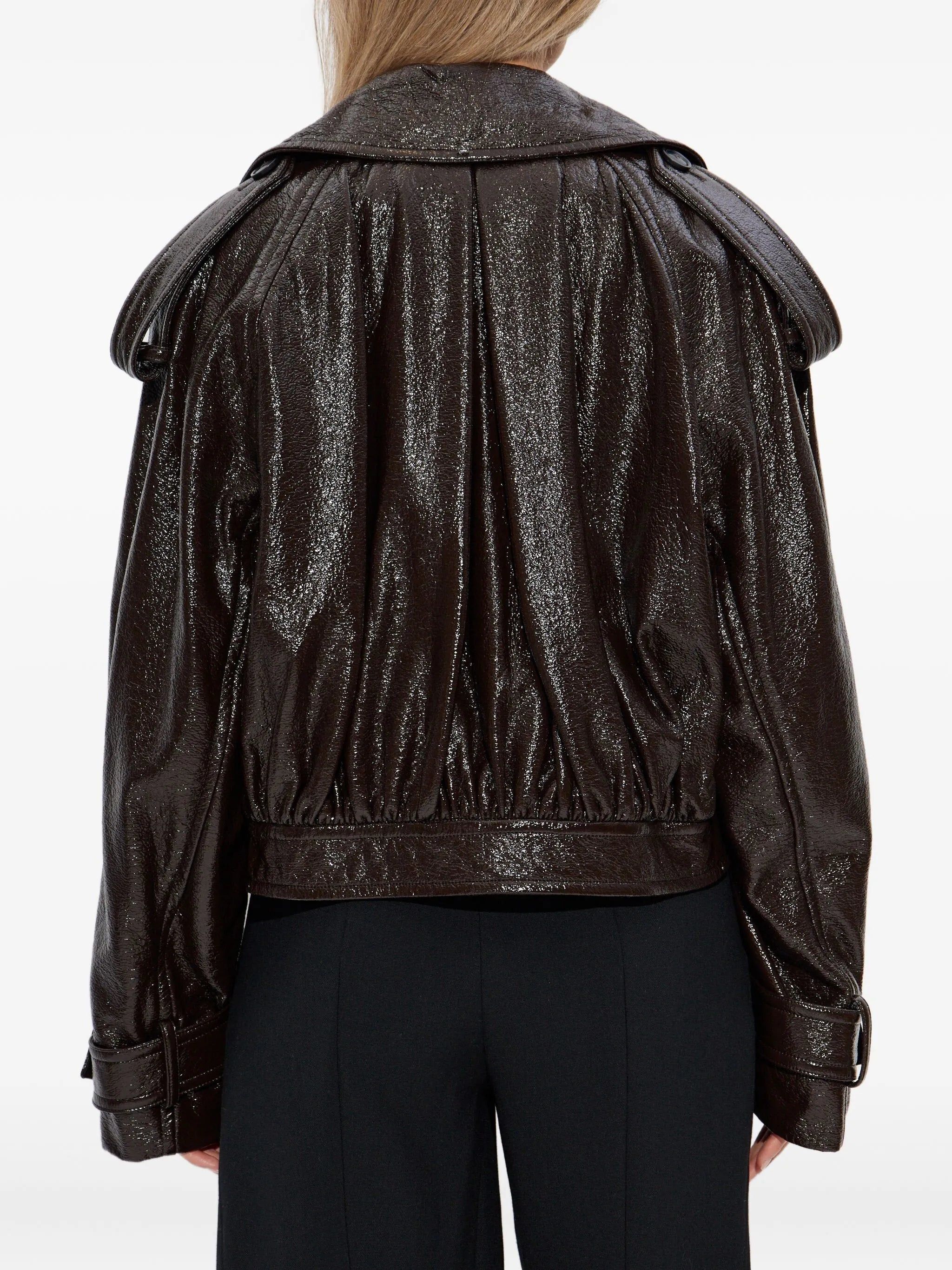 Sportmax Leather-effect Cuffed-sleeves Cropped Jacket - 4