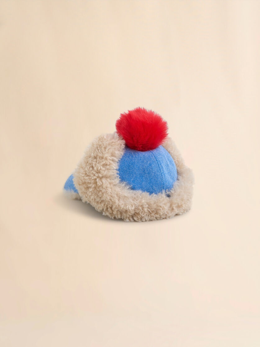 BLUE DENIM BASEBALL CAP WITH POMPON DETAIL - 2