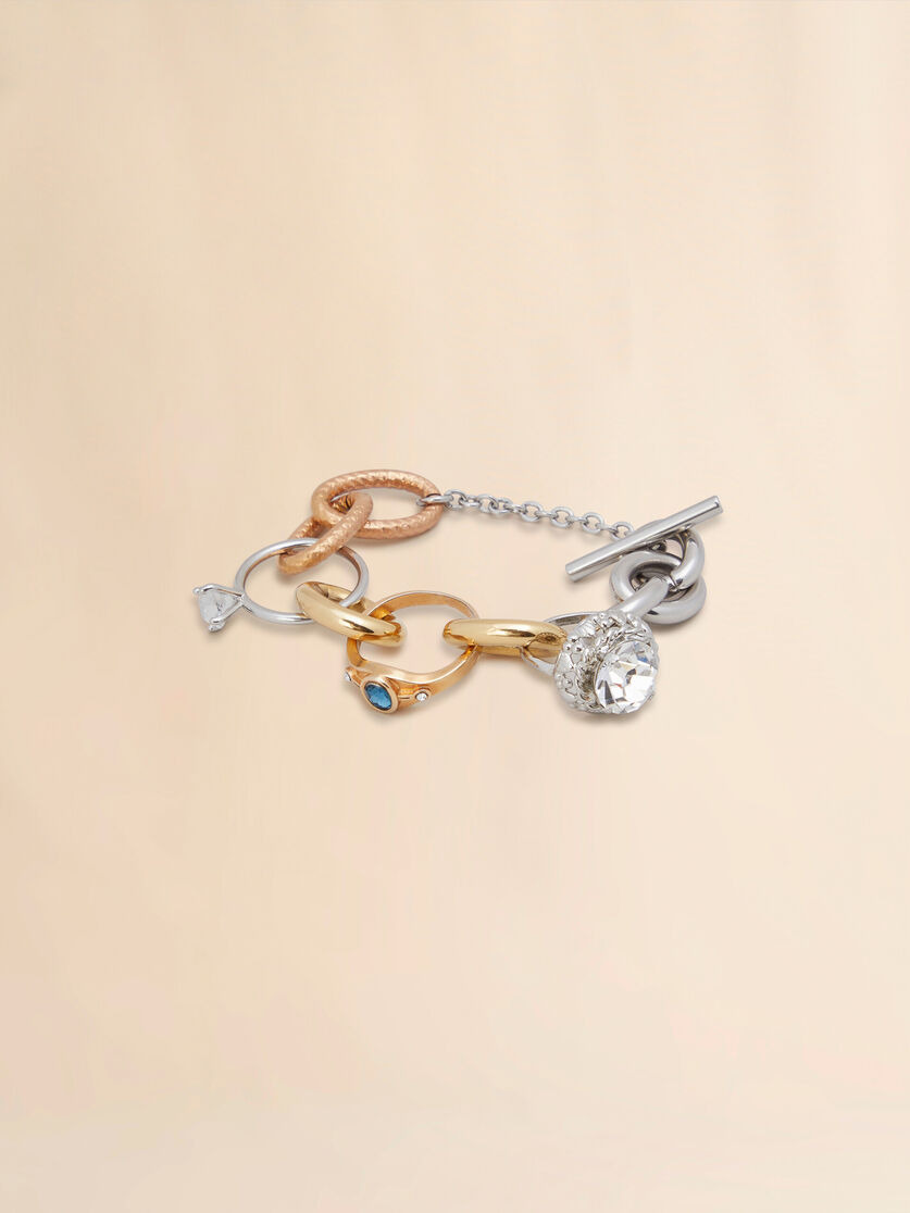 MIXED LINK CHAIN BRACELET WITH JEWELLED RINGS - 3