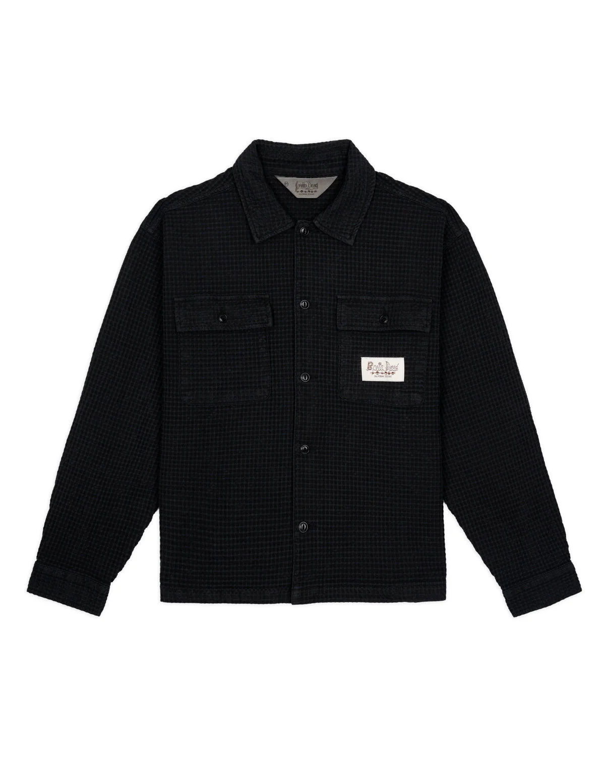 Waffle Button Front Shirt - Black - 1