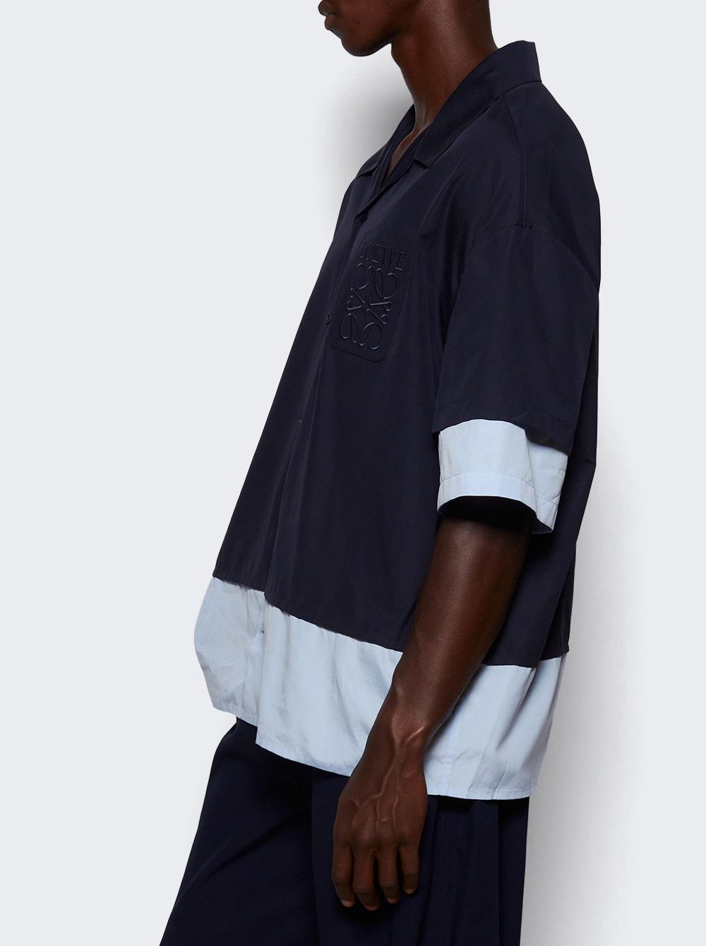 Short Sleeve Cotton Shirt Dark Navy And Light Blue - 3