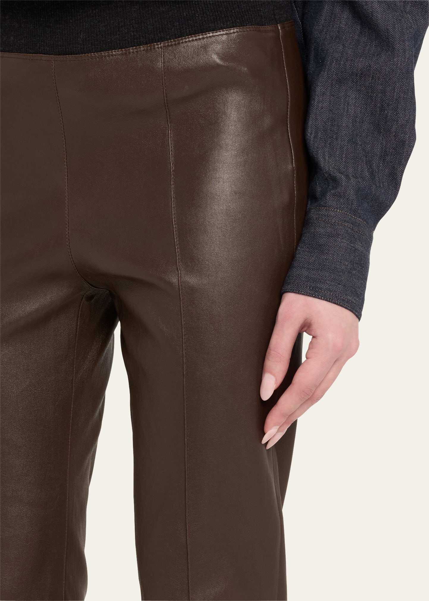 Leather Stretch Front Seam Leggings - 5