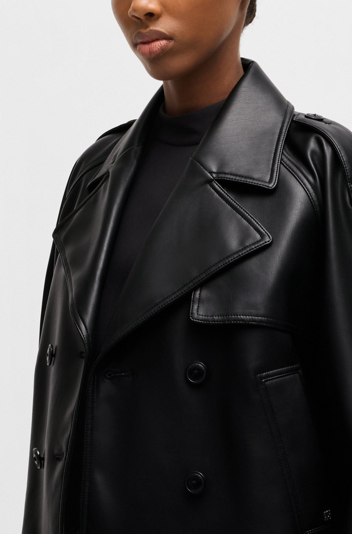 RELAXED-FIT DOUBLE-BREASTED JACKET IN FAUX LEATHER - 6