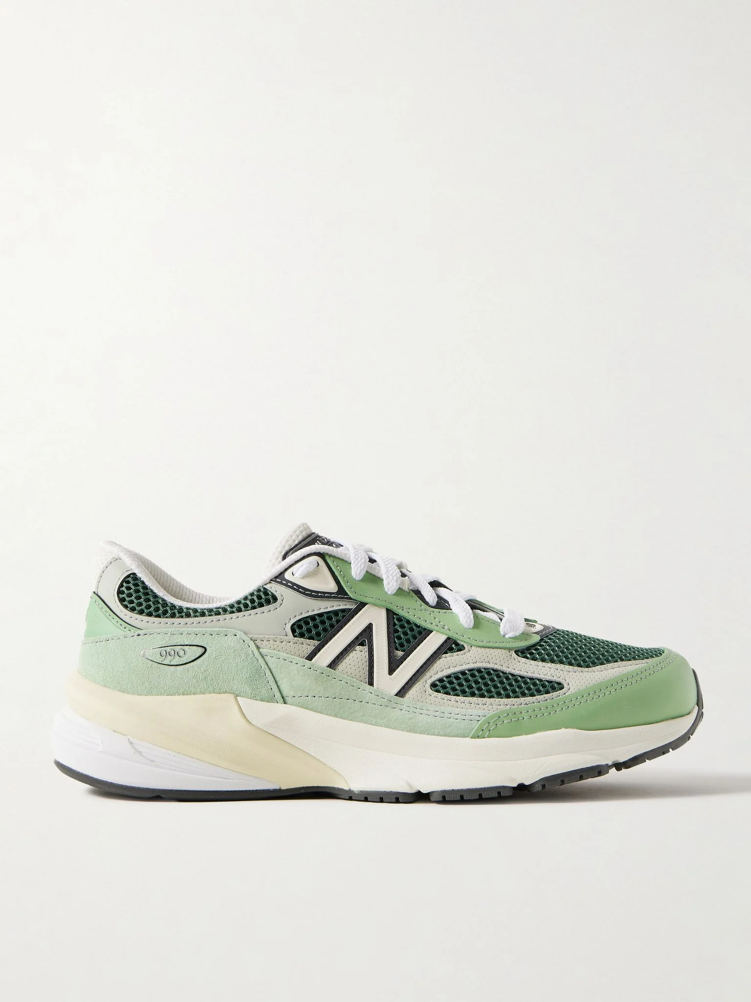 990v6 Leather-Trimmed Suede and Mesh Sneakers Green - 1
