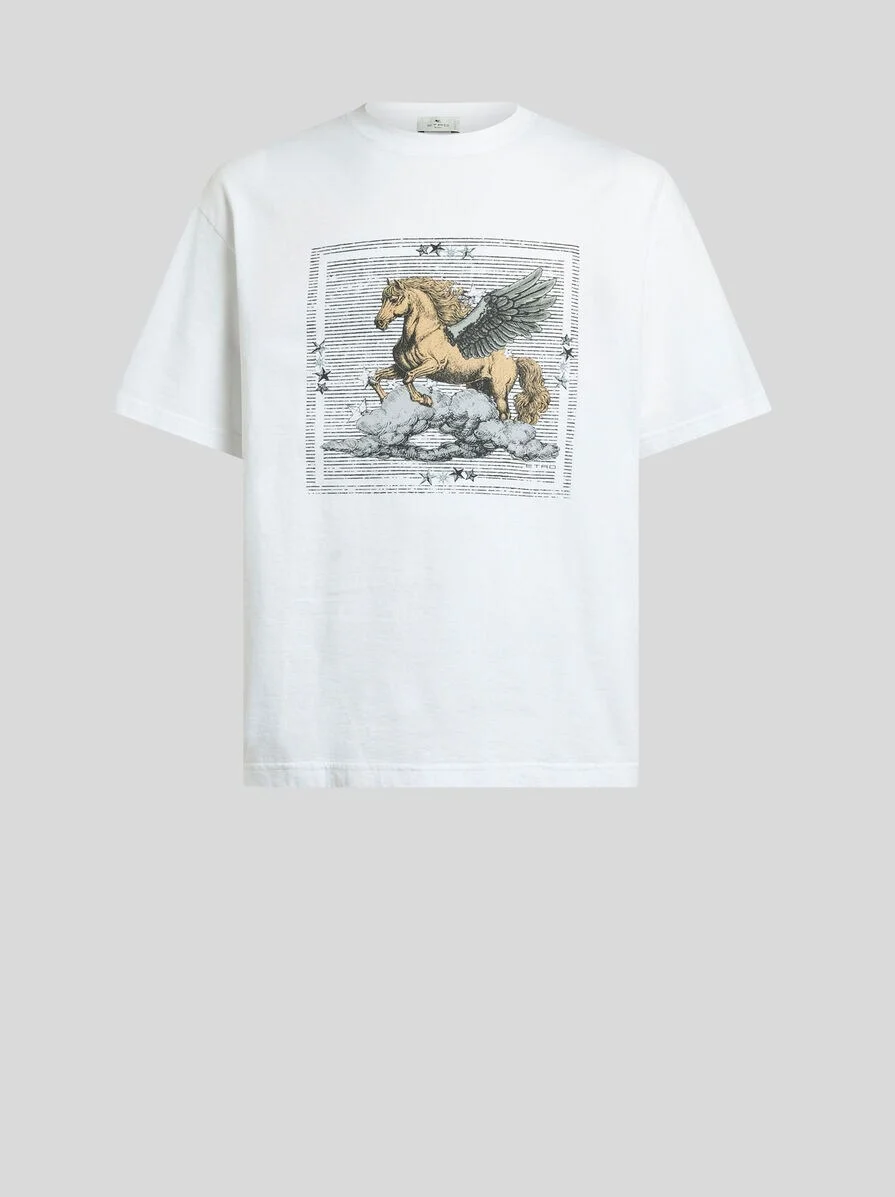 COTTON JERSEY T-SHIRT WITH PLACED PEGASO PRINT - 1