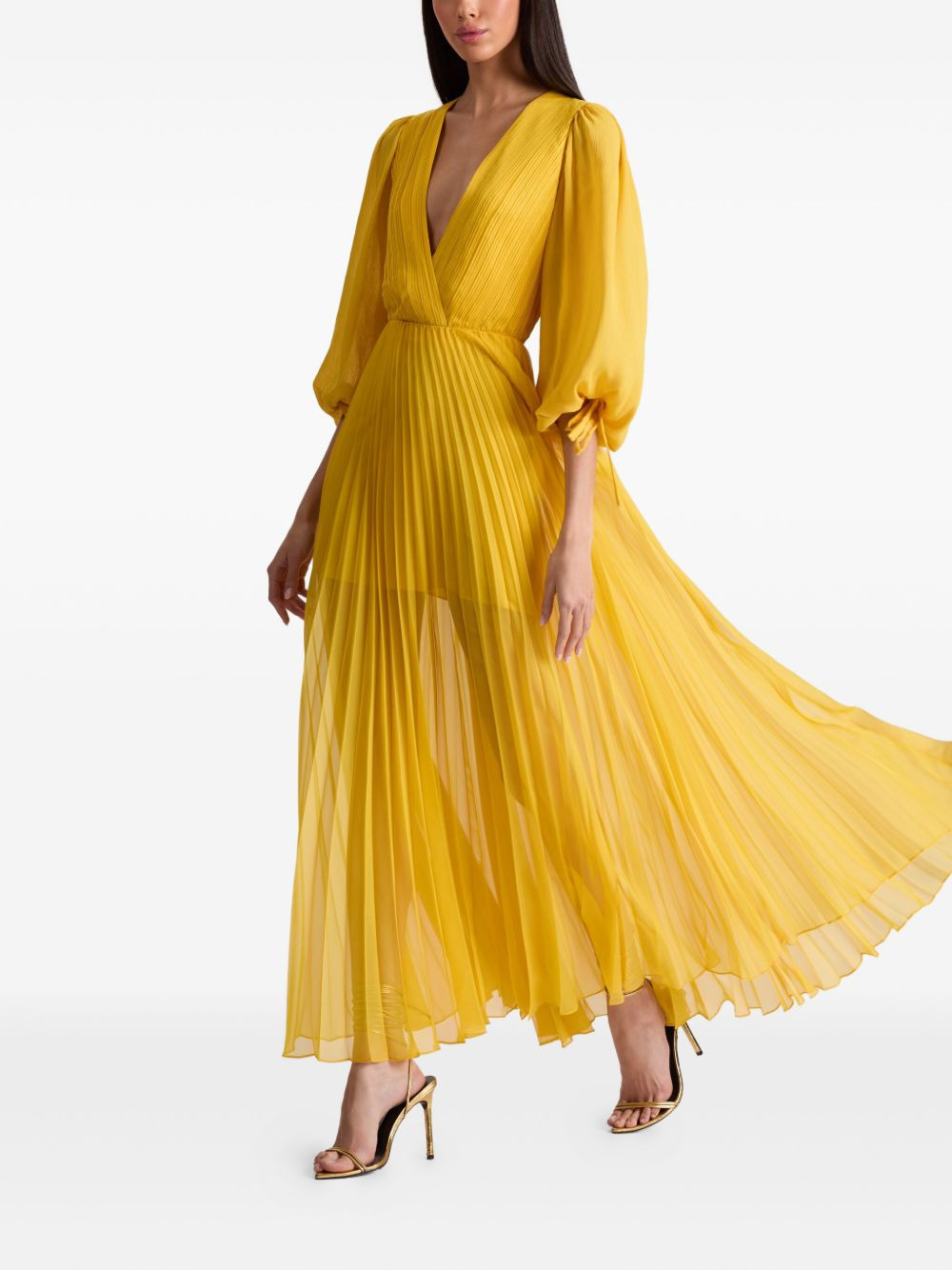 pleated V-neck maxi day dress - 3