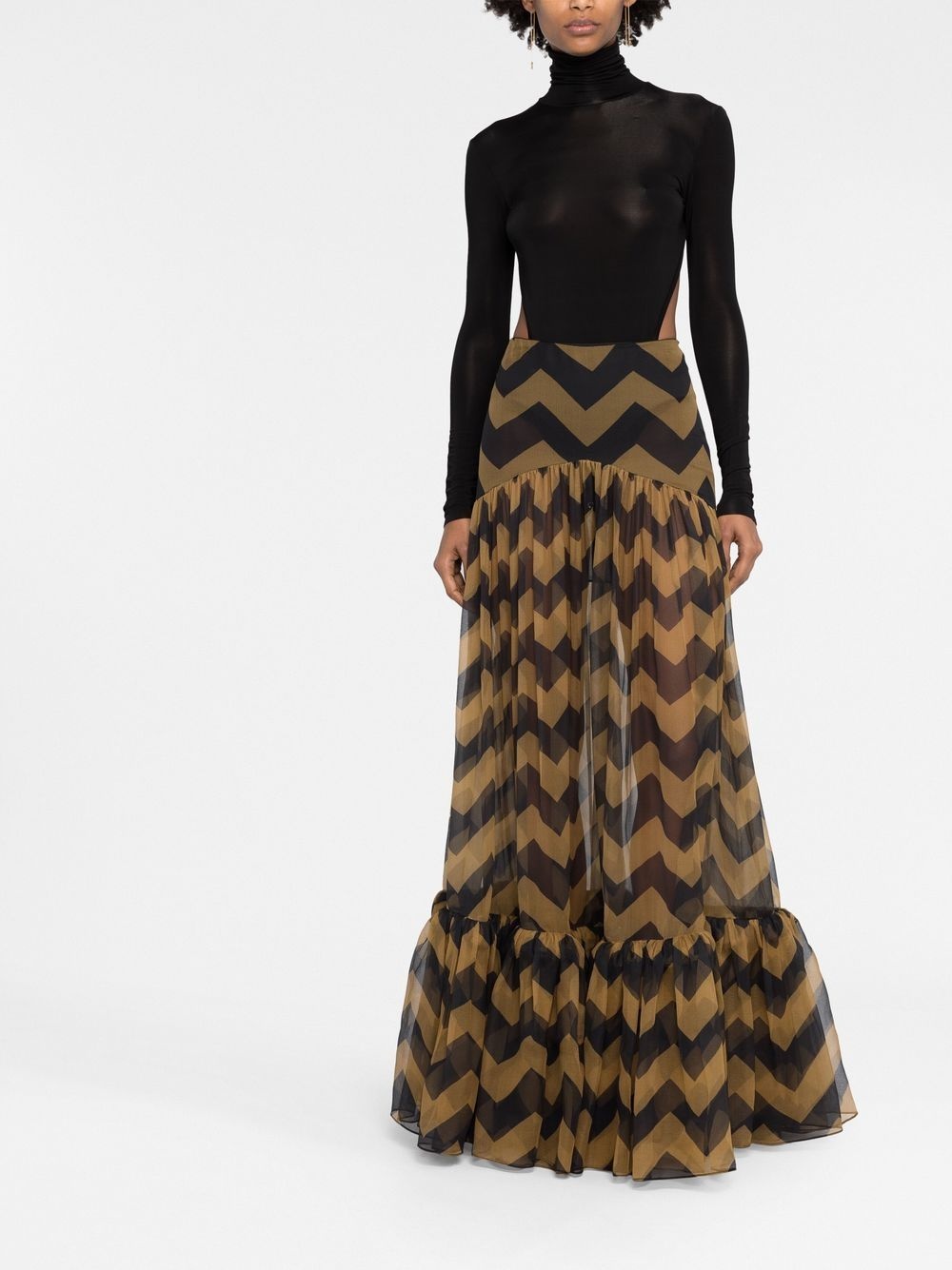 chevron-print semi-sheer skirt - 4