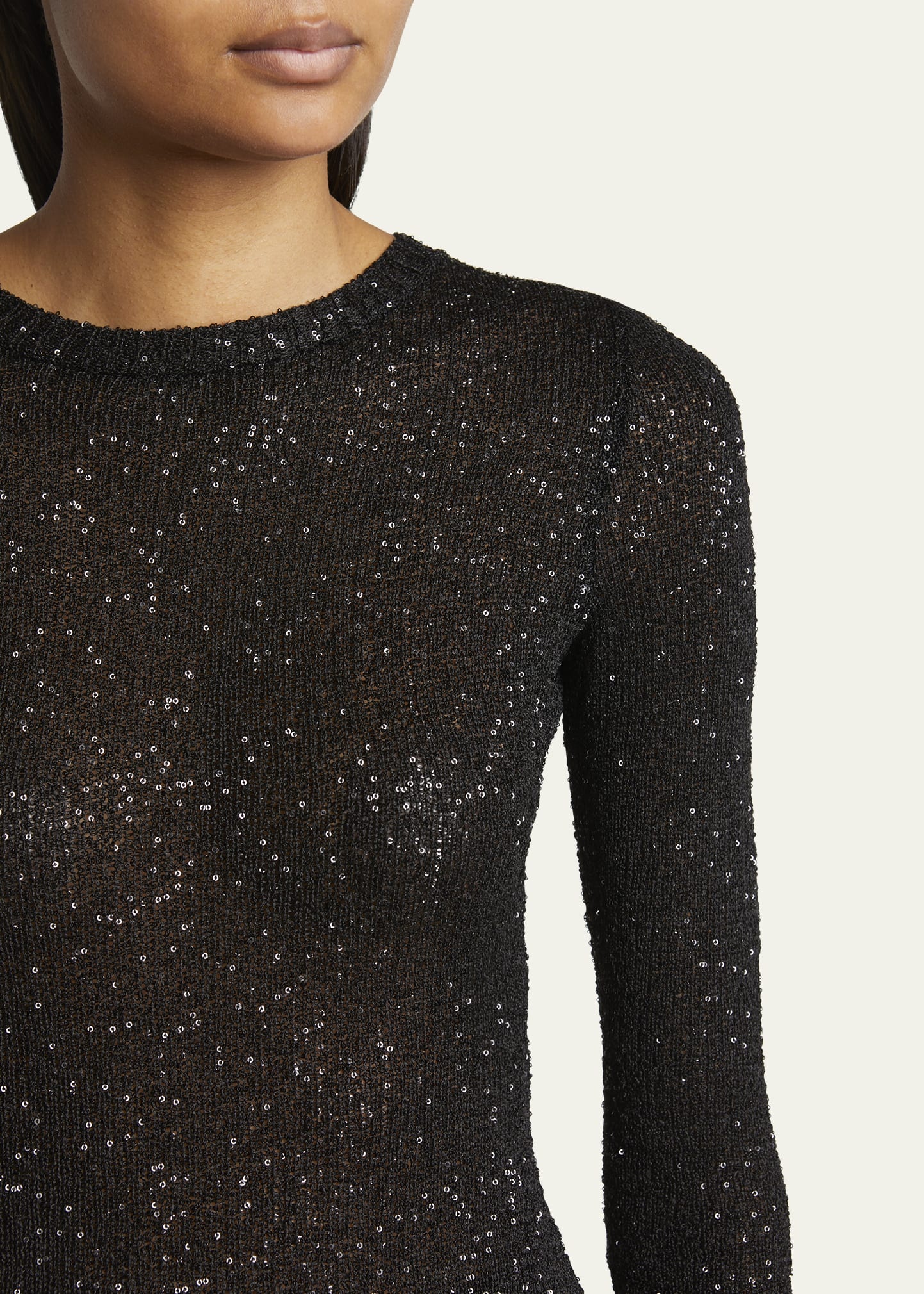 Sequined Knit Mini Long Sleeve Dress - 5