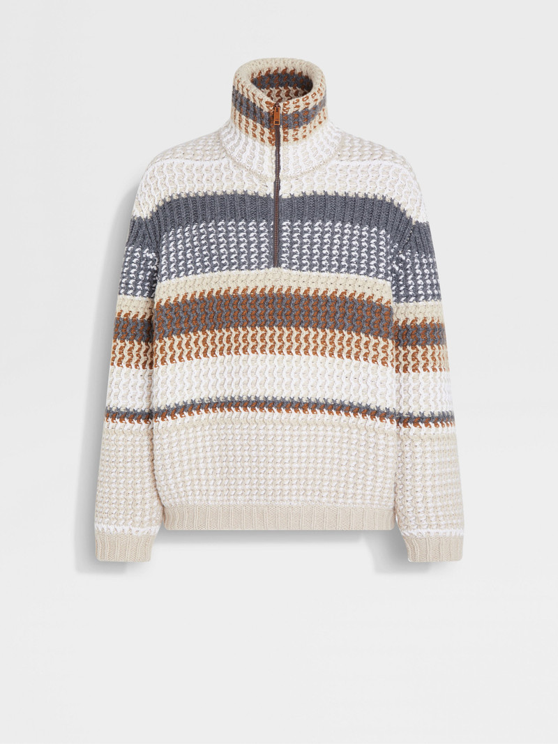 LIGHT BEIGE AND DARK FOLIAGE OASI CASHMERE HIGH NECK 1