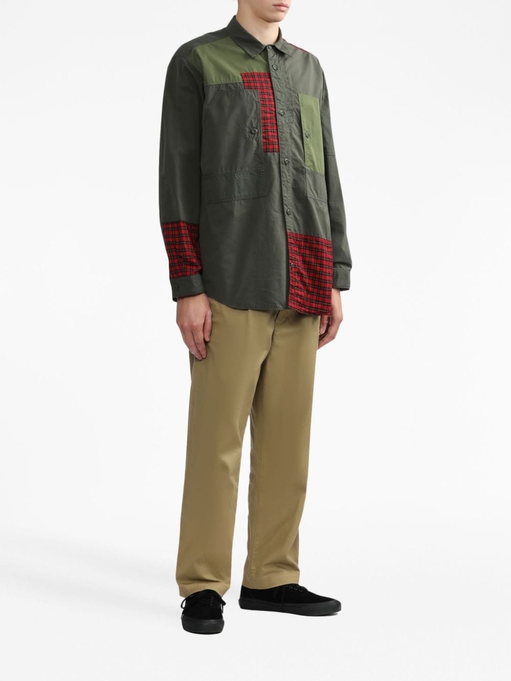 panelled button-up cotton shirt - 2