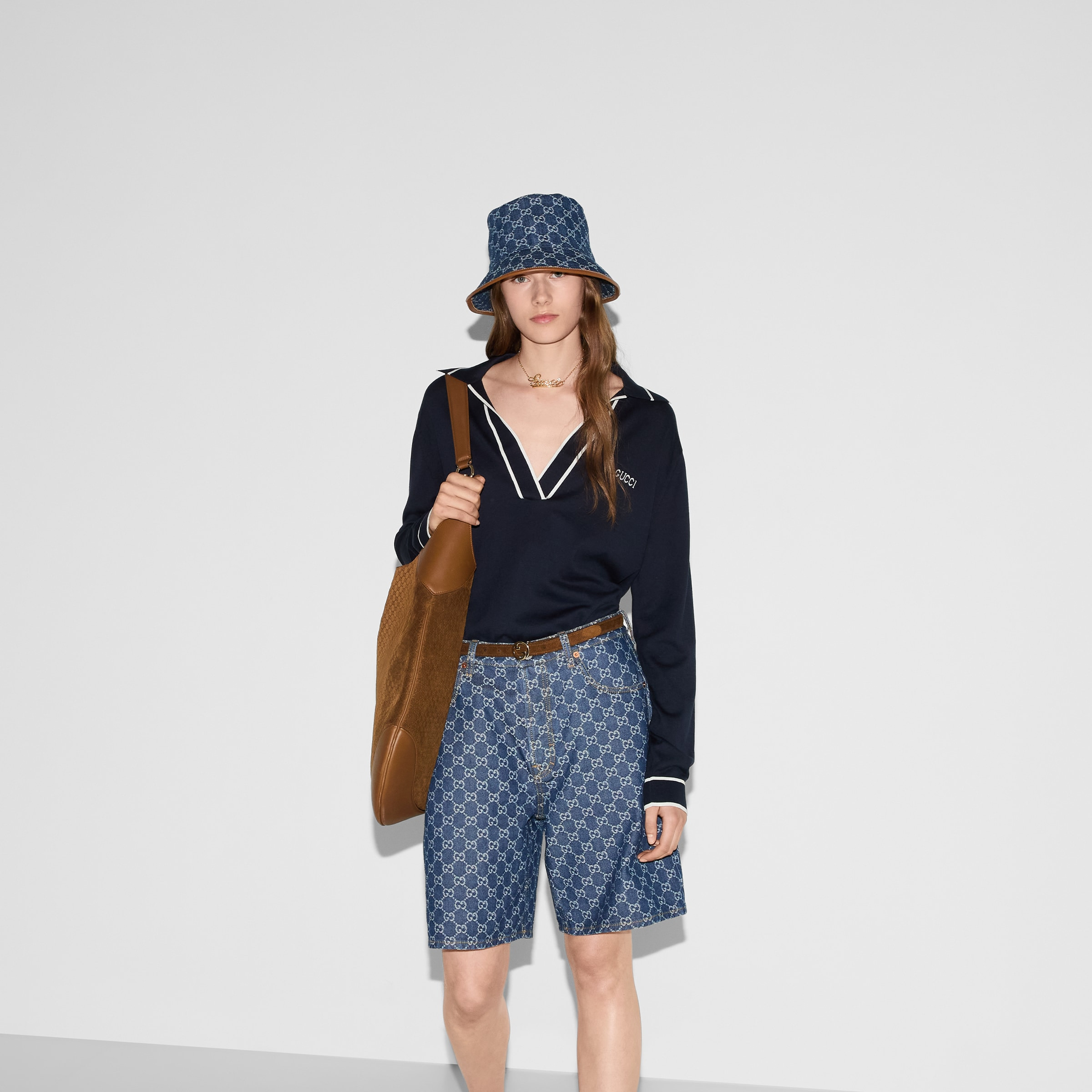 Cotton polo top with Gucci intarsia - 6