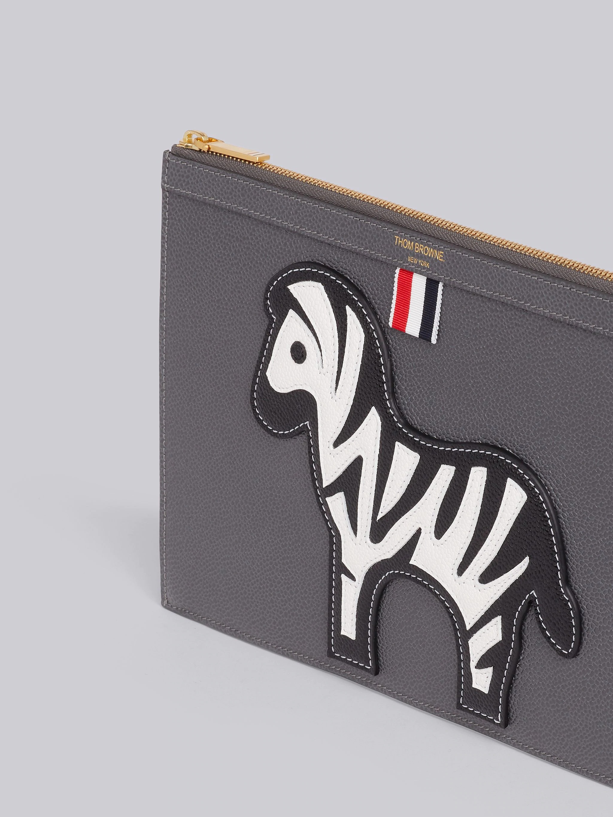 Medium Grey Pebbled Calfskin Zebra Icon Small Gusset Folio - 2