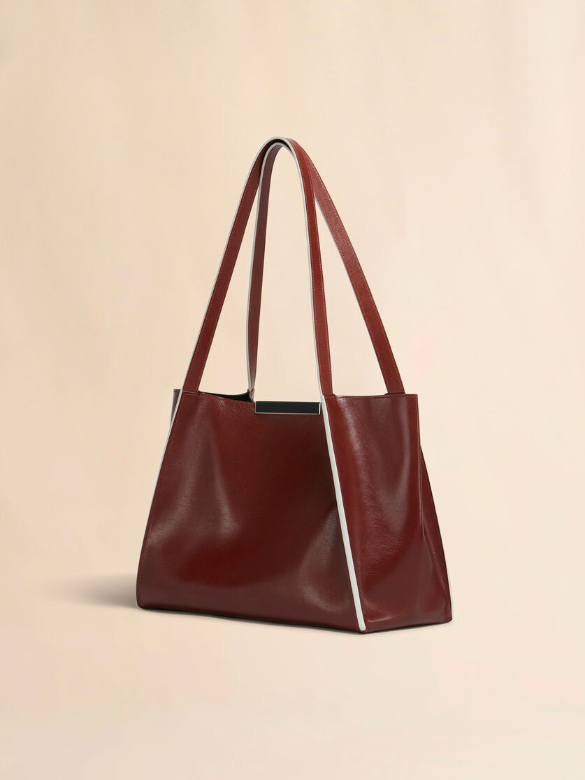 BROWN LEATHER CRESTA E/W SMALL TOTE BAG - 3
