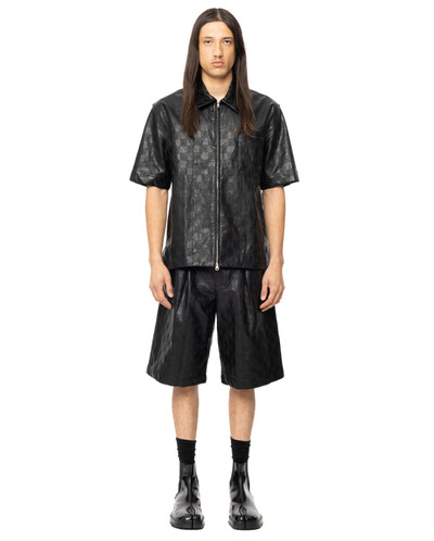 Song for the Mute Embroidered Leather Single Pleated Shorts - Black outlook