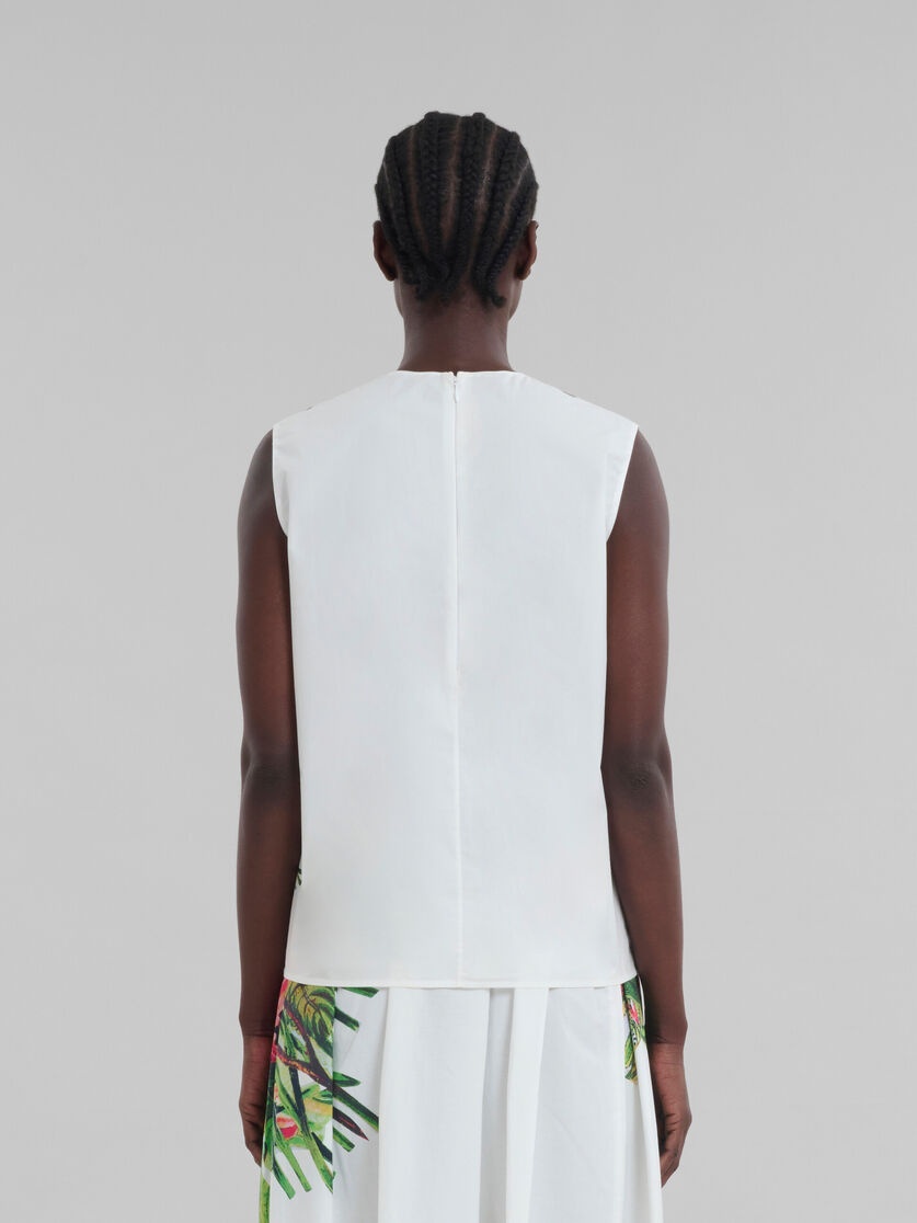 WHITE POPLIN SLEEVELESS TOP WITH MYSTICAL BLOOM PRINT - 3