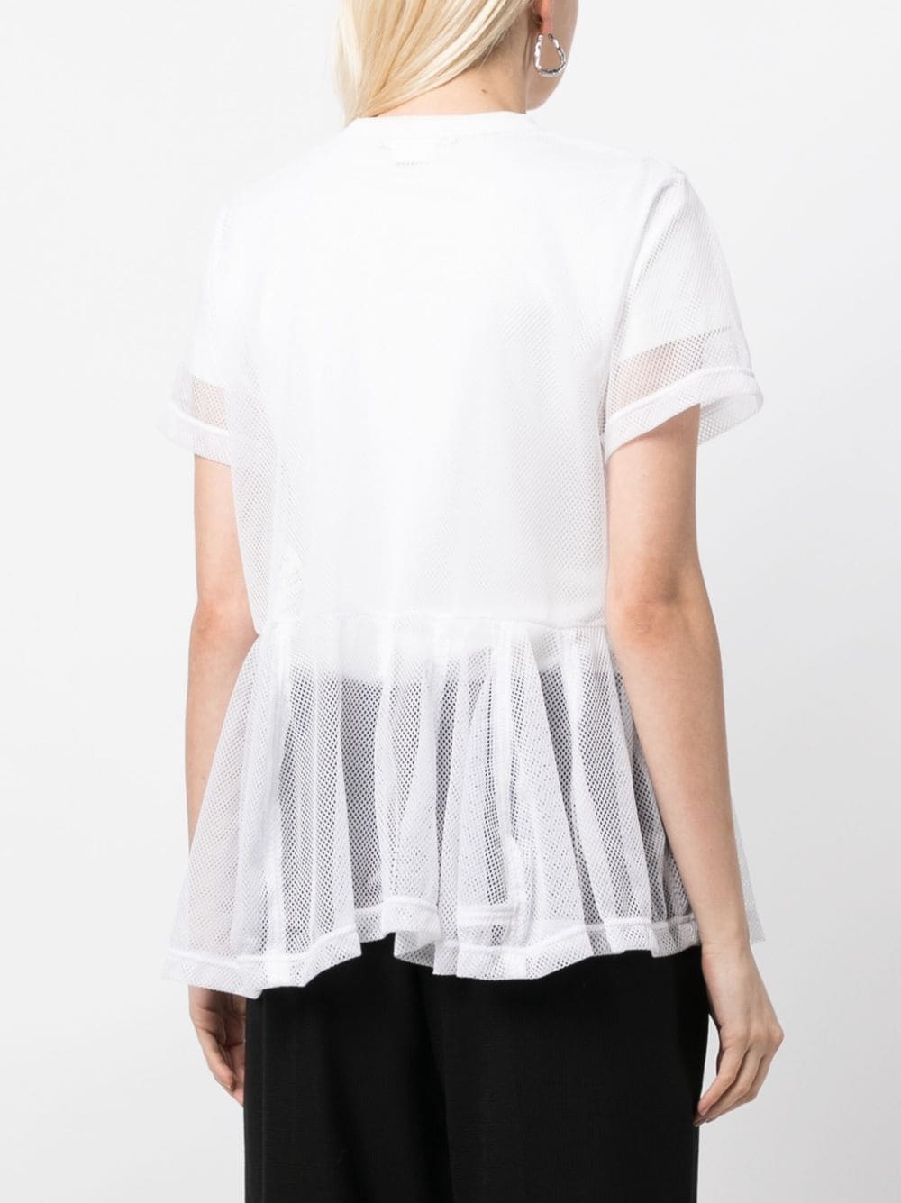 ruffle-hem mesh T-shirt - 4