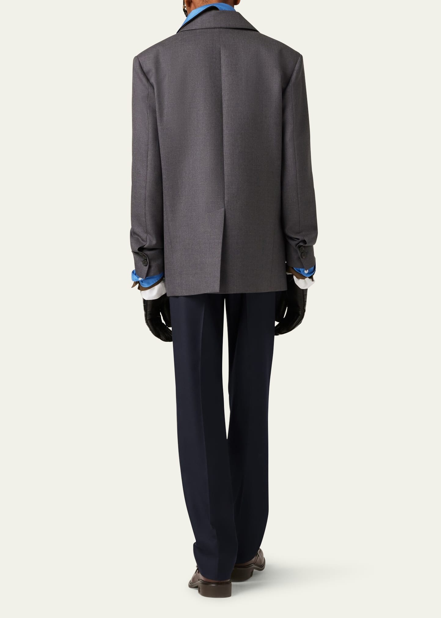 Logo Embroidered Oversized Wool Blazer Jacket - 3