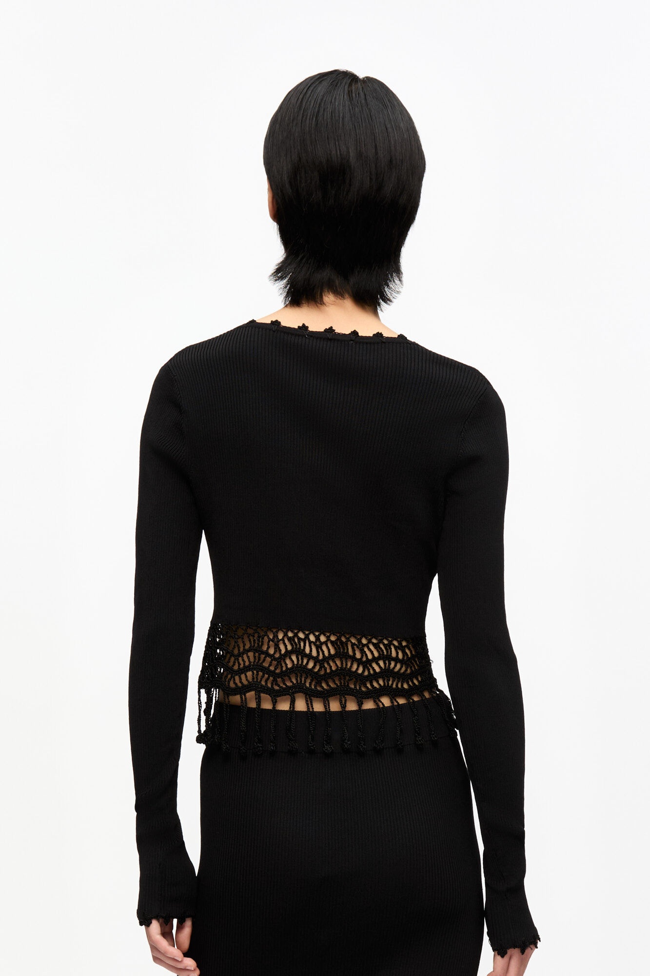 BLACK SHINY VISCOSE CROCHET CARDIGAN - 4