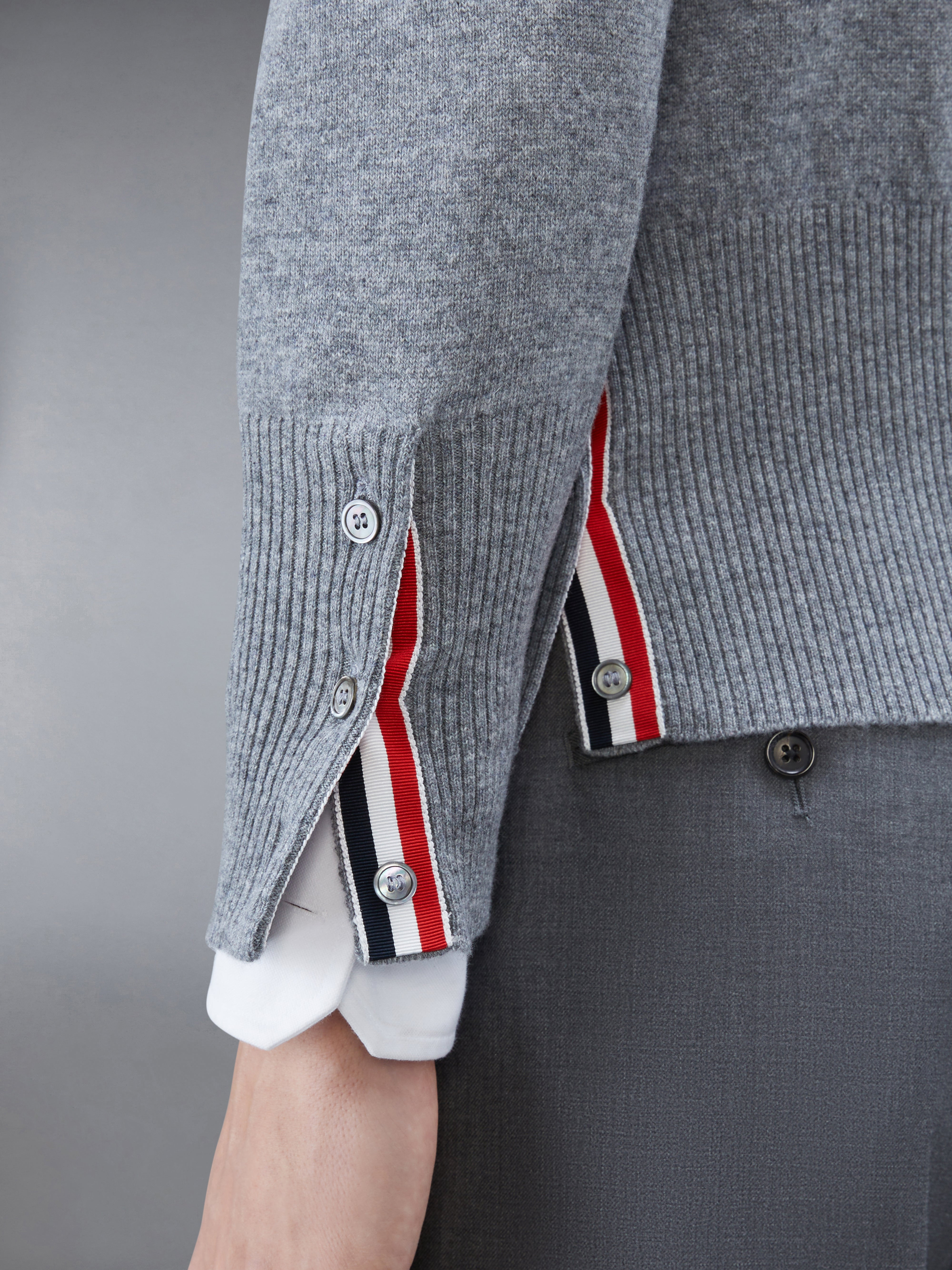 Light Grey Cashmere 4-bar Crew Neck Pullover - 4