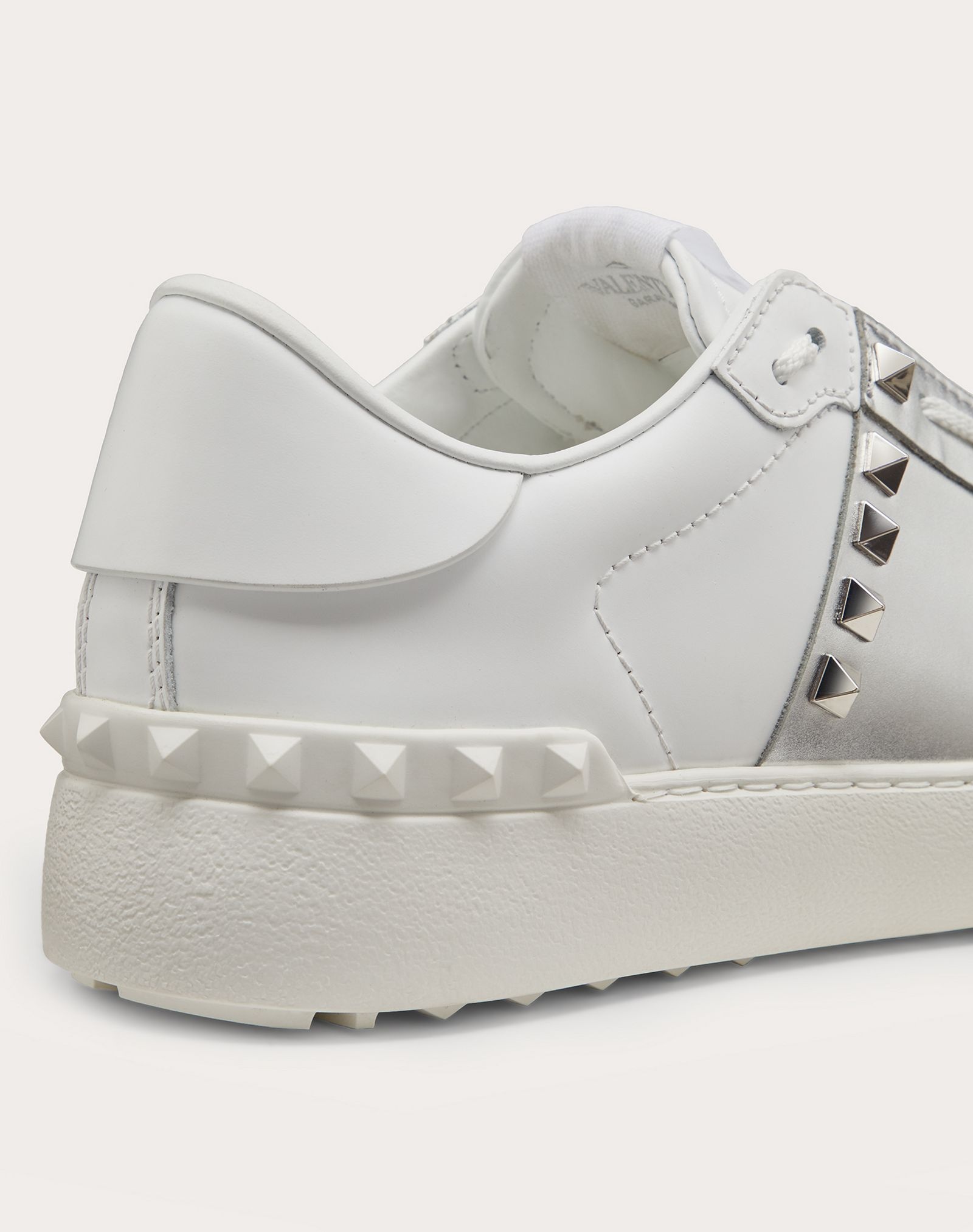 Rockstud Untitled Sneaker in Calfskin Leather with Metallic Stripe - 5