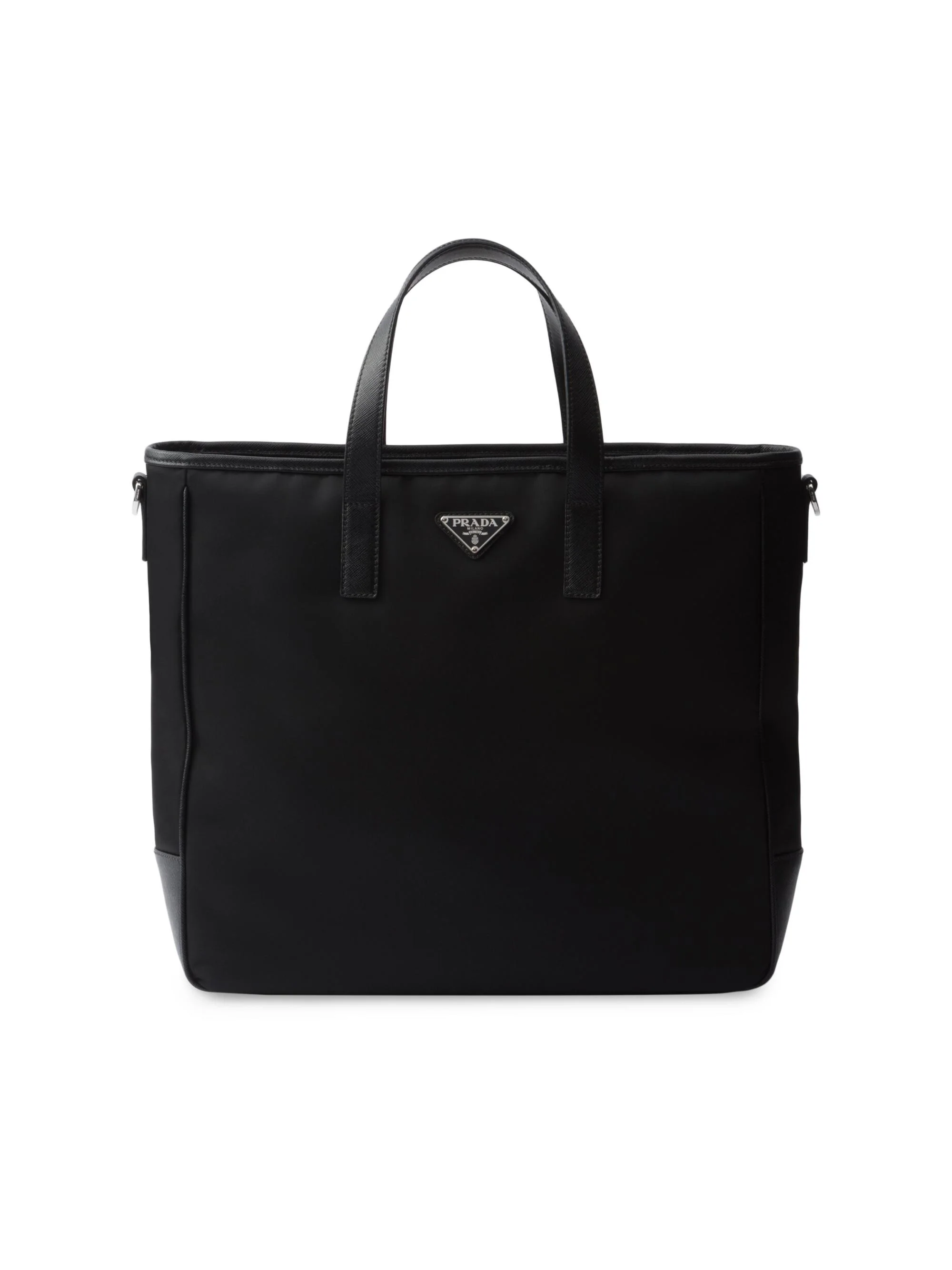 Men's Re-Nylon and Saffiano Leather Tote Bag - Black - 1