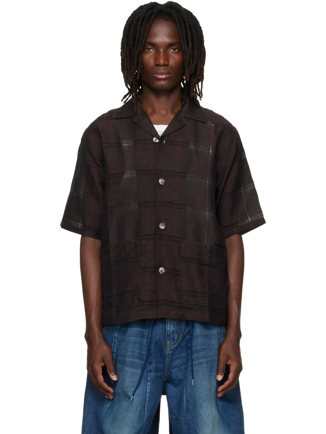 Brown Plaid Jacquard Cabana Shirt - 1