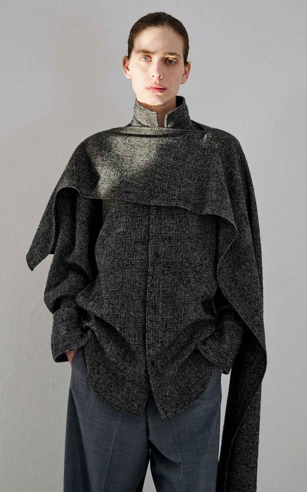 Georgia Wool Shirt with Detachable Scarf black - 1
