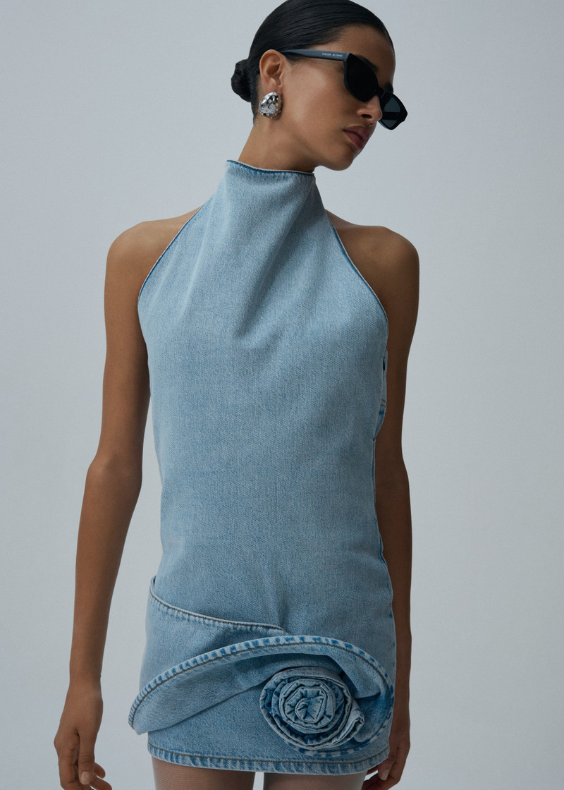 MAGDA BUTRYM Flower applique halter dress in light blue outlook