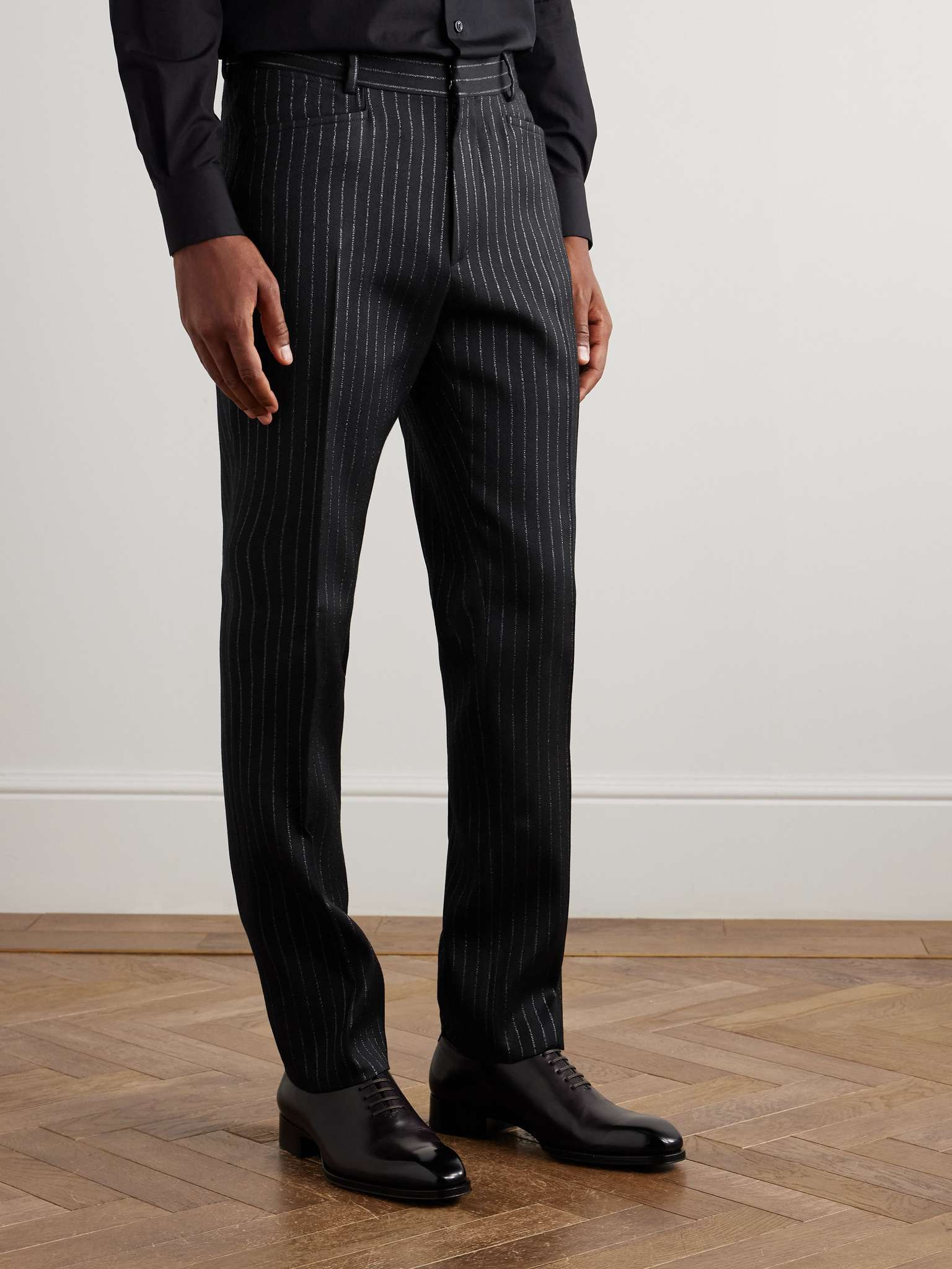 Dyylan Straight-Leg Striped Metallic Wool and Silk-Blend Suit Trousers - 3