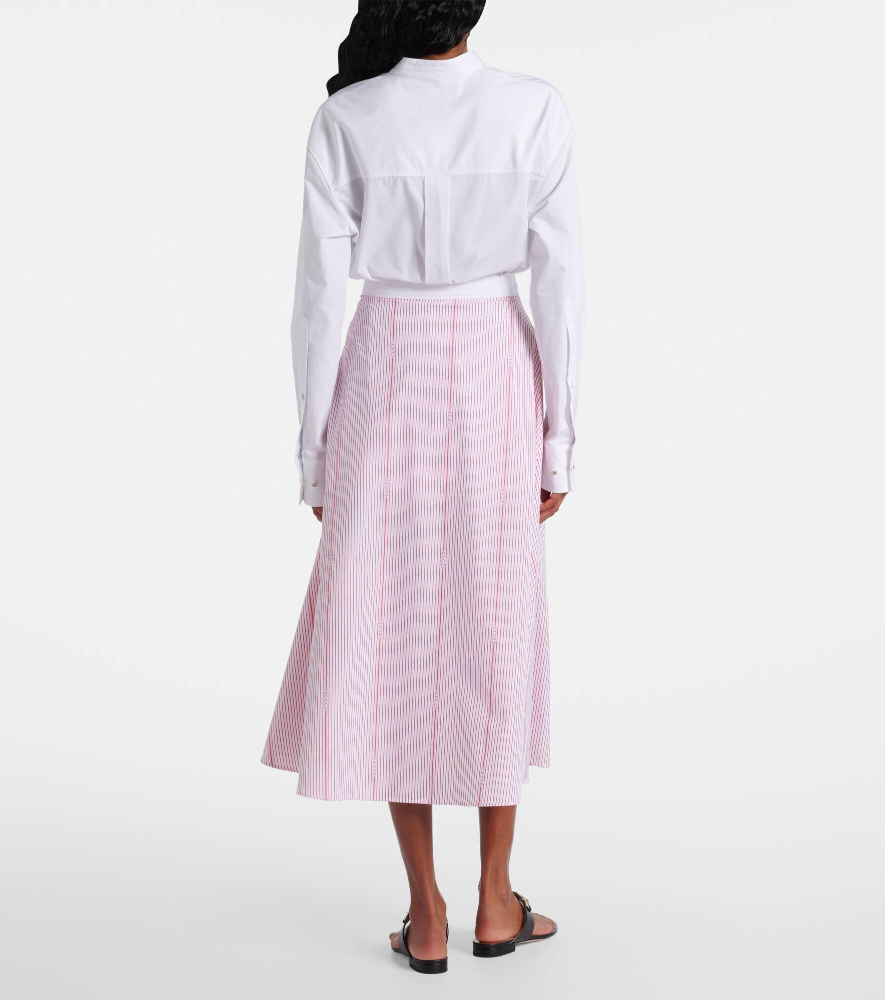 Striped fil coupé cotton midi skirt - 3