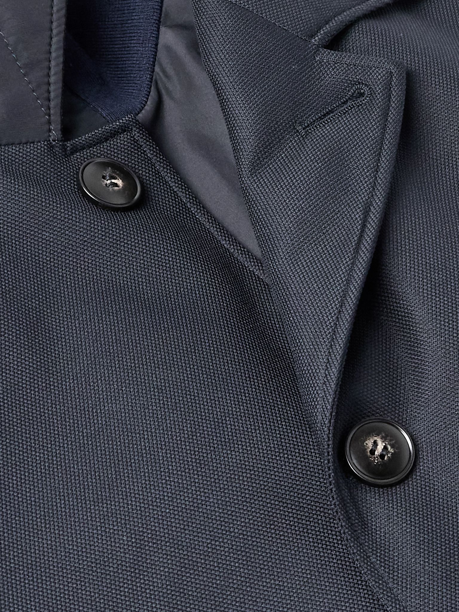 Leather-Trimmed Shell Overcoat Navy - 4