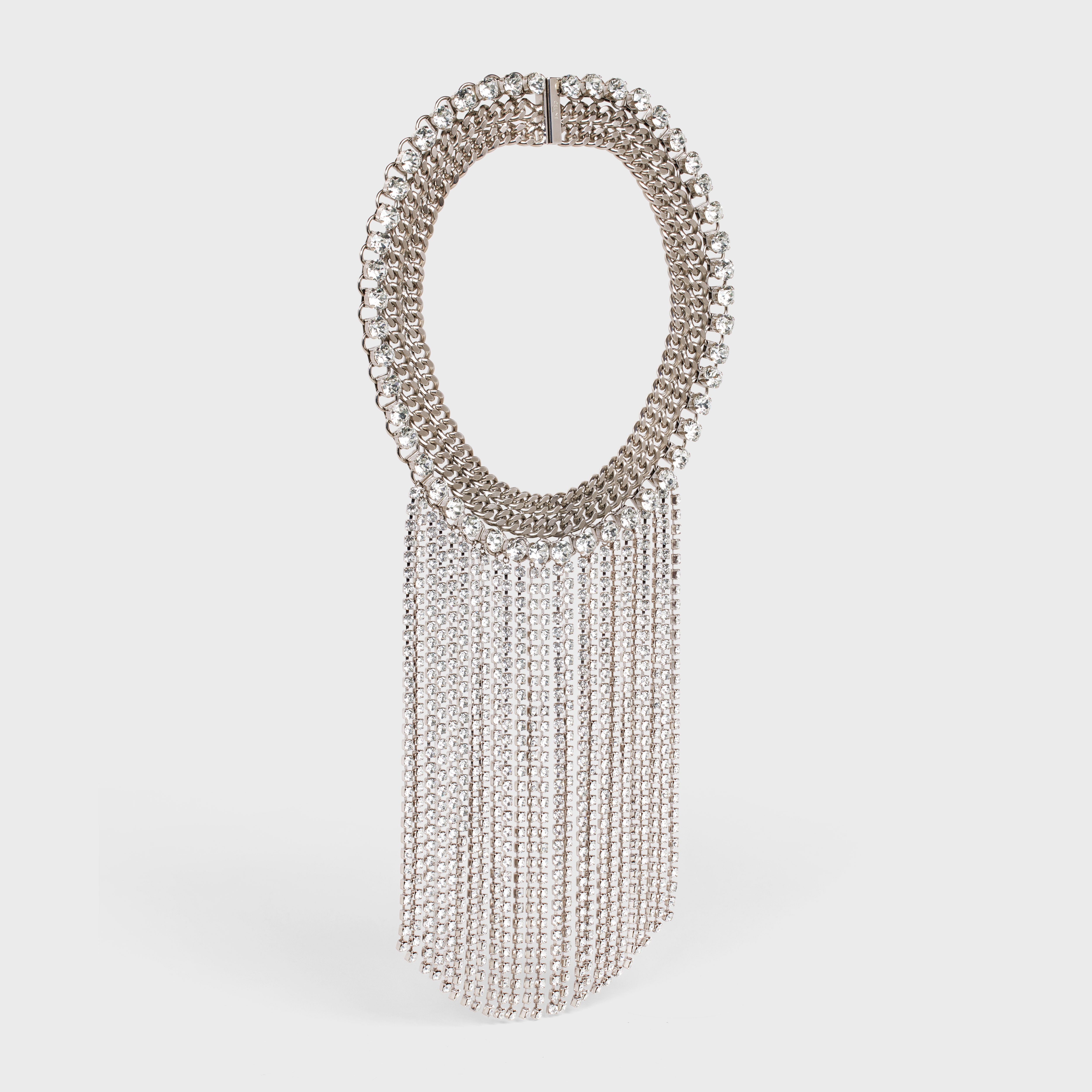 Boy Doll Plastron Necklace in Brass with Rhodium Finish and Strass - 3