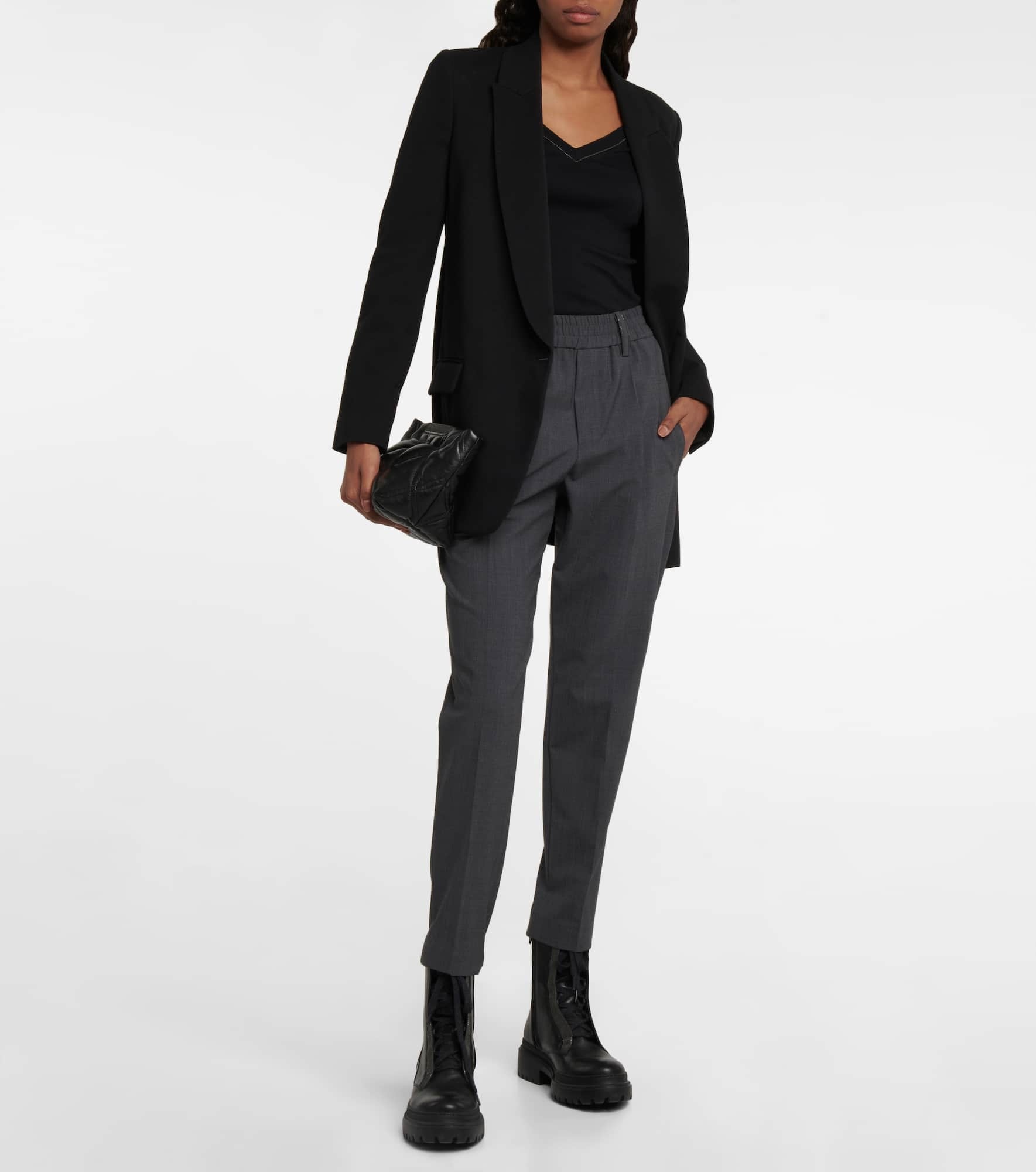 High-rise tapered wool-blend pants - 2