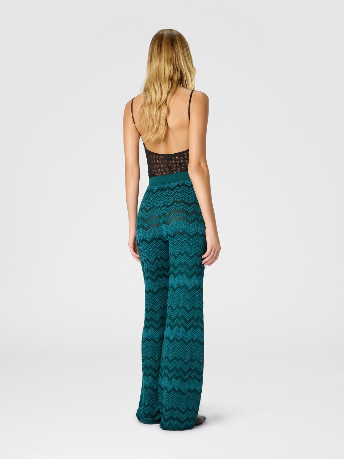 Straight Long Pants in Chevron Pattern - 3