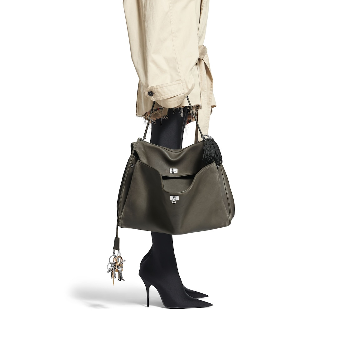 Women's Rodeo Large Handbag Used Effect With Charms in Kaki - 9