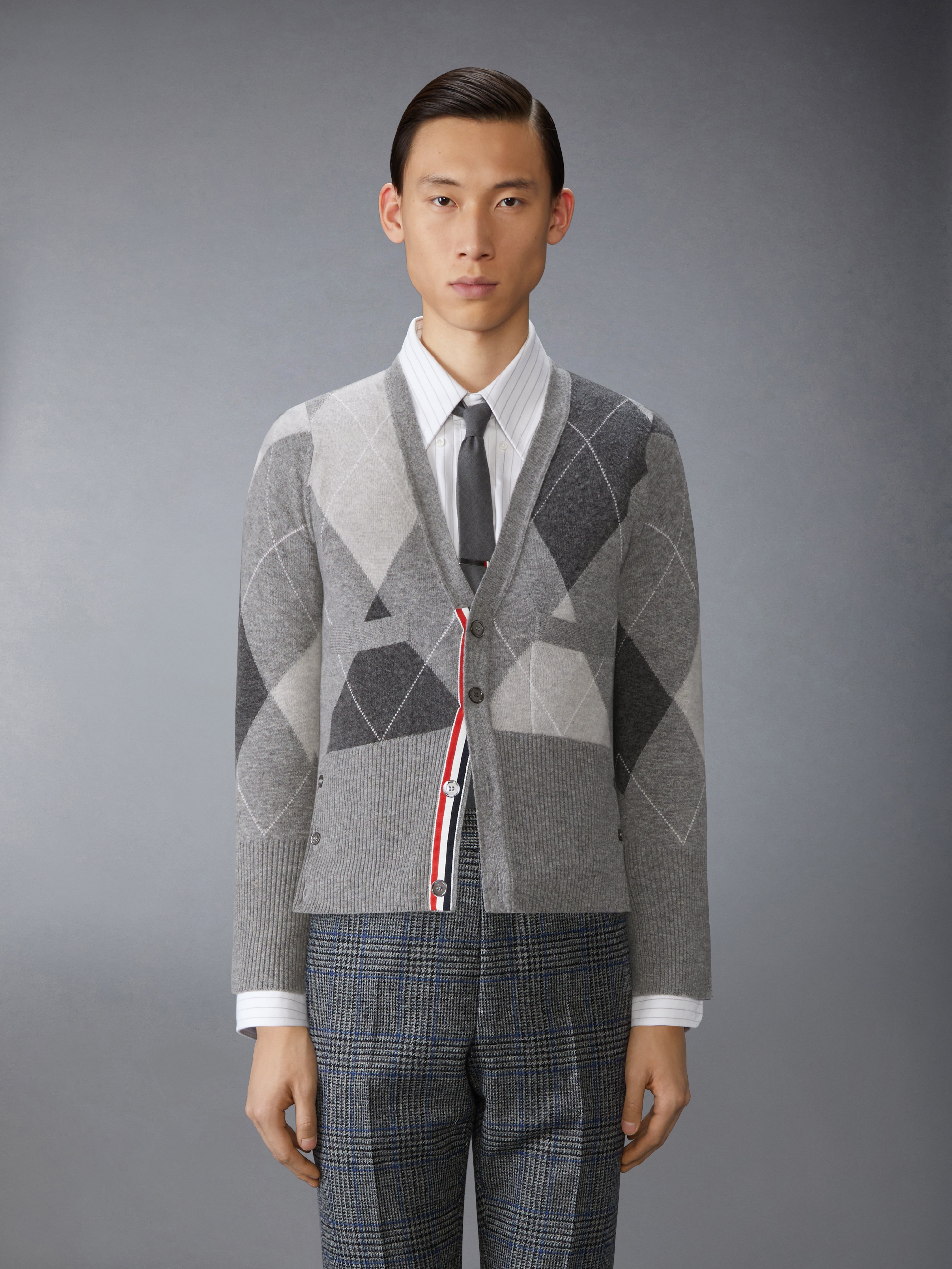 ARGYLE INTARSIA CASHMERE V NECK CARDIGAN - 2