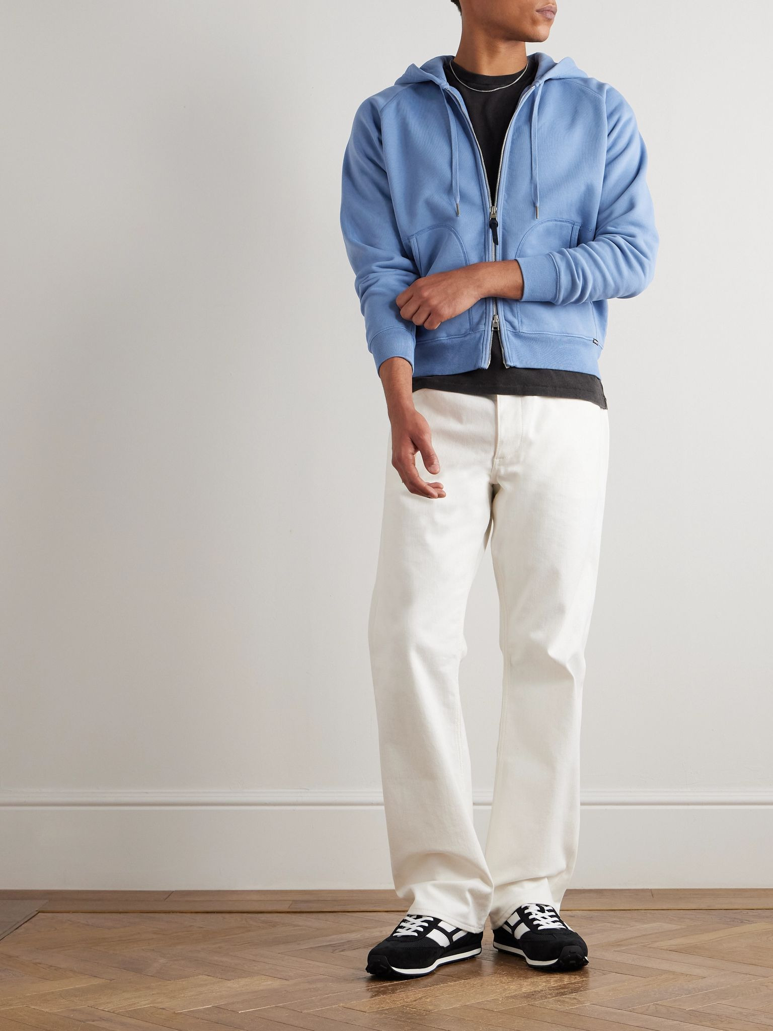 Slim-Fit Cotton-Jersey Zip-Up Hoodie Blue - 2