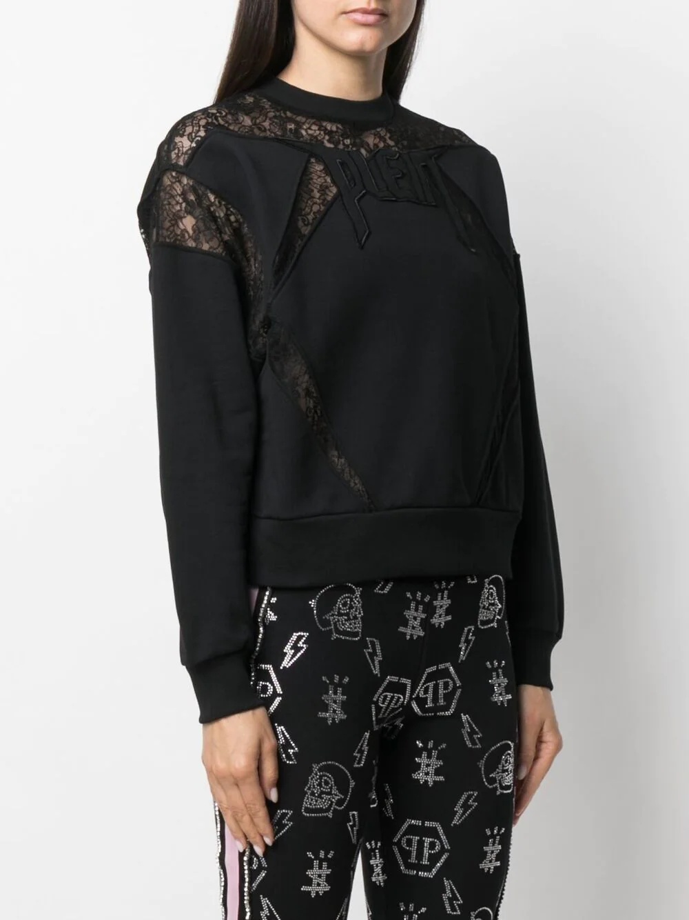 lace-panelled logo sweatshirt - 3