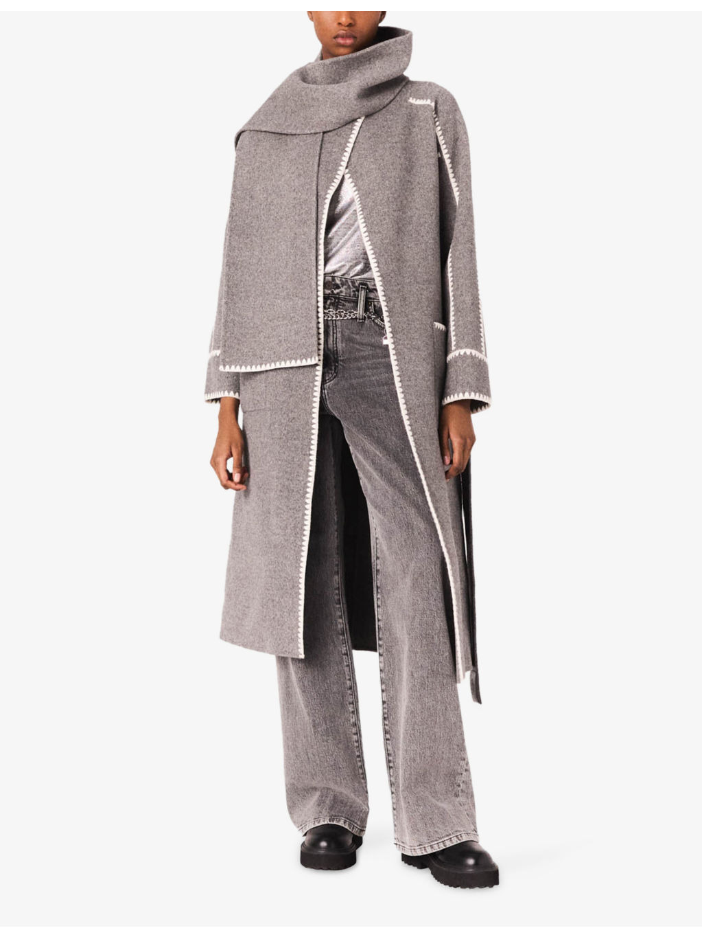 Integrated-Scarf Double-Faced Wool-Blend Coat - 2