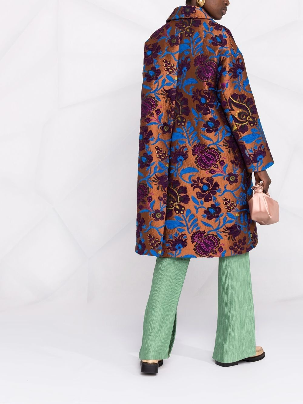 patterned-jacquard single-breasted coat - 4