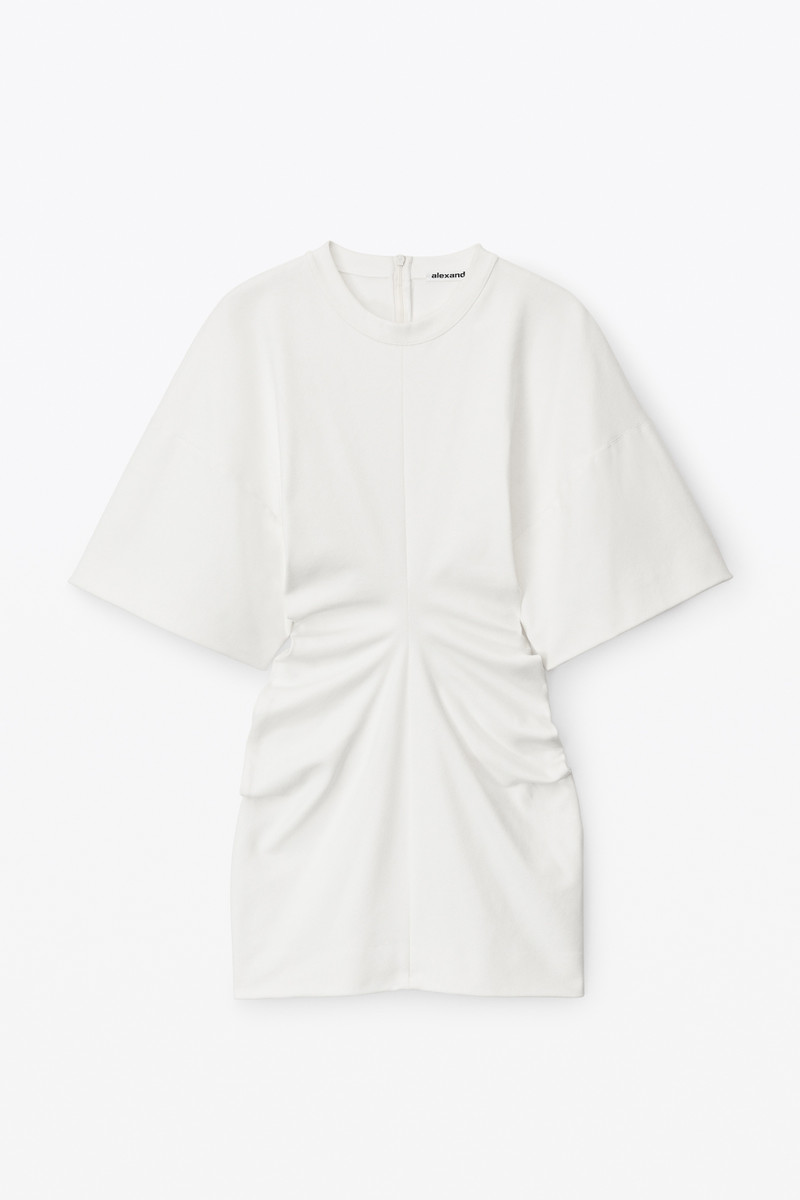 crewneck ribbed jersey mini dress with draped detail 1
