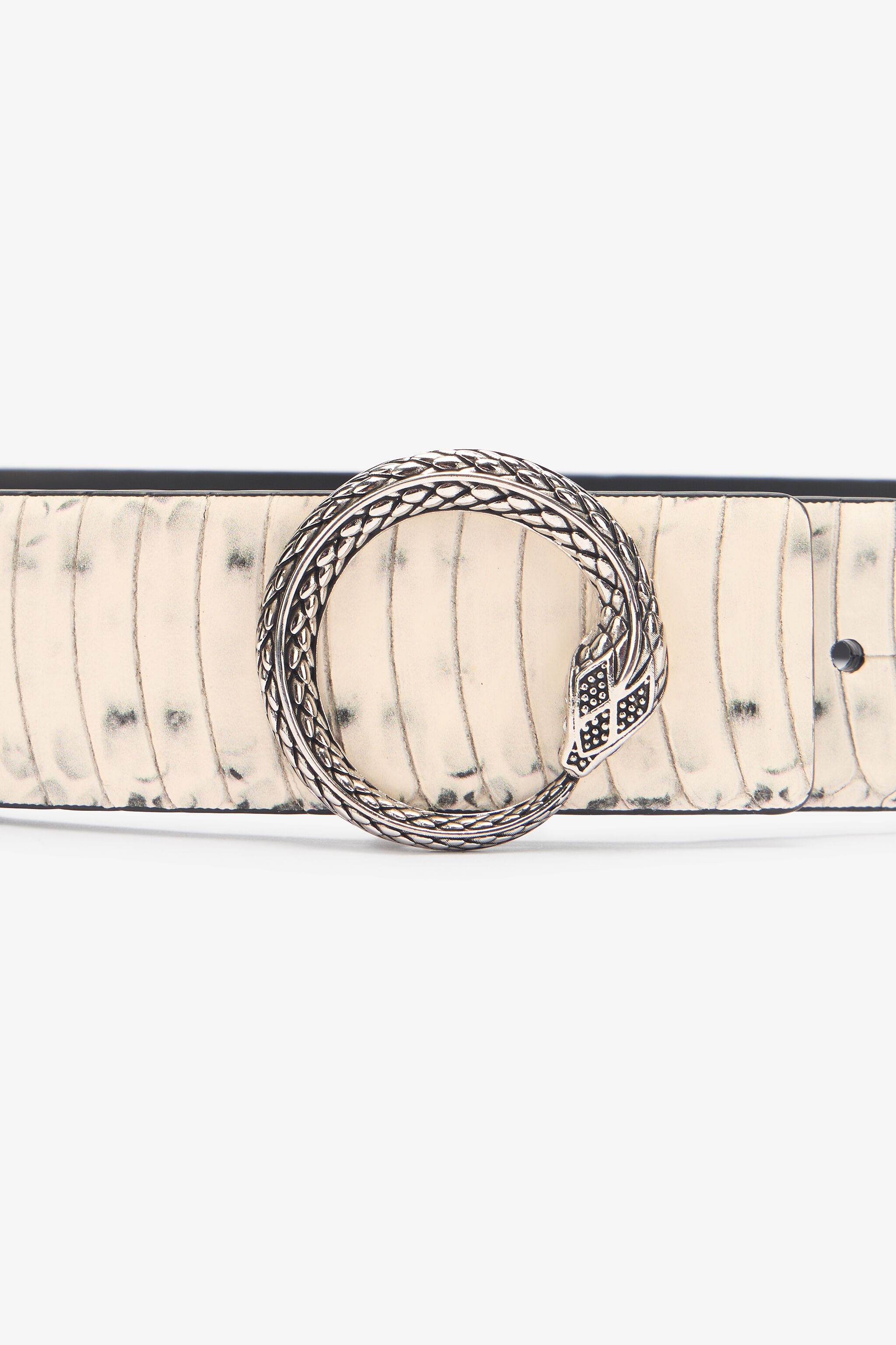 Printed Leather Belt With Snake Buckle - 3