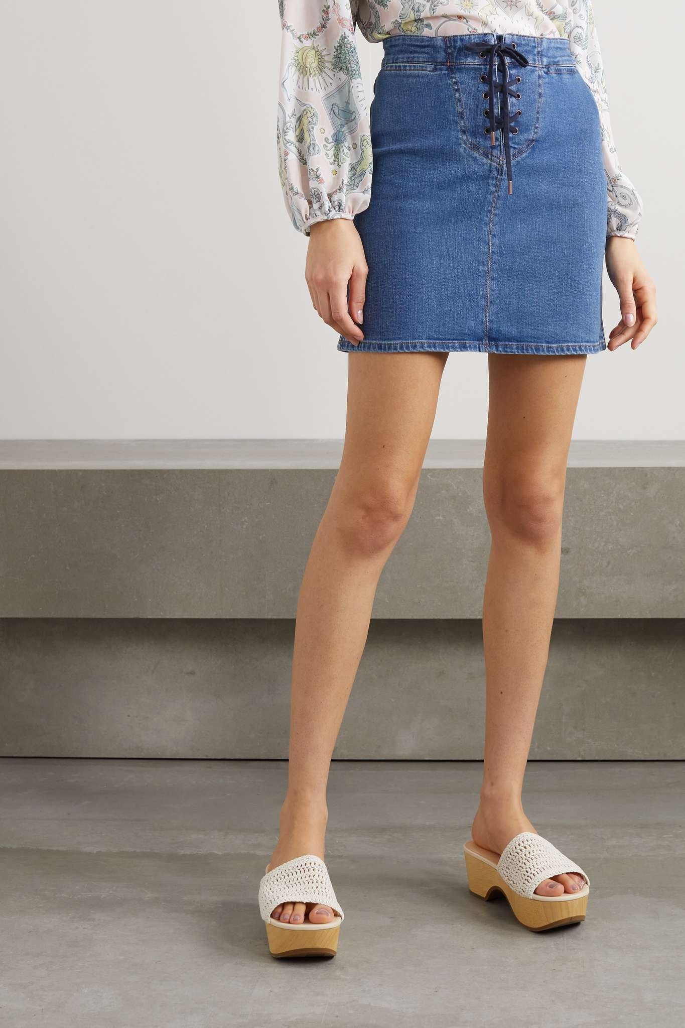 Lace-up organic denim mini skirt - 3