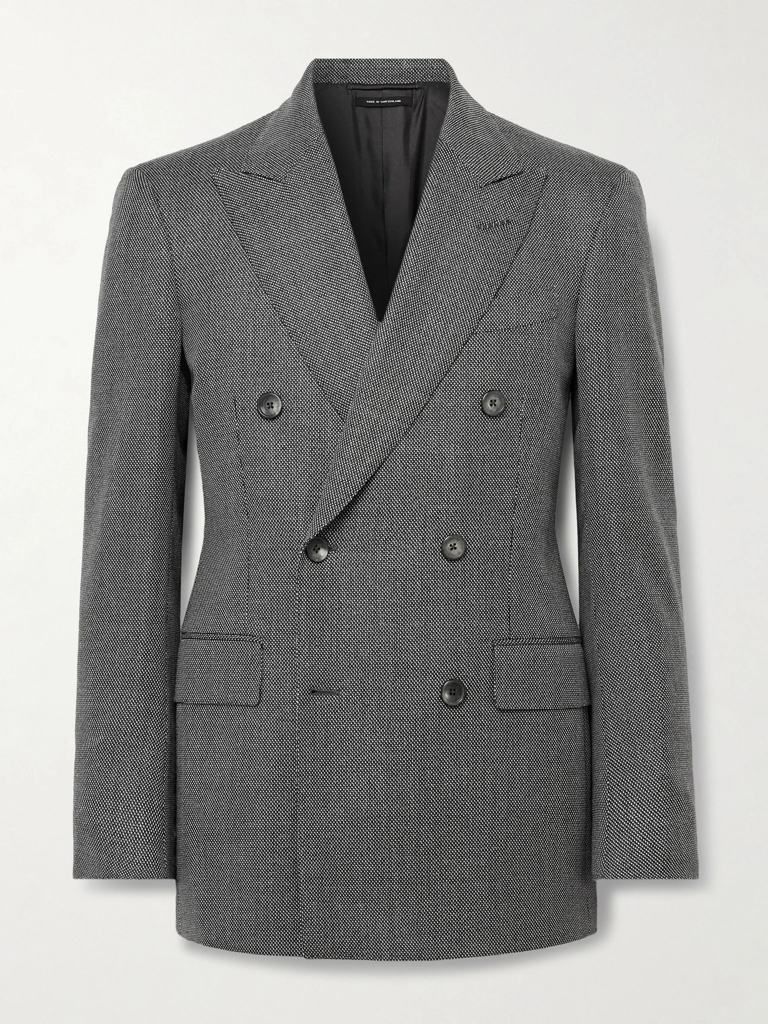 Double-Breasted Birdseye Wool Suit Jacket Gray - 1