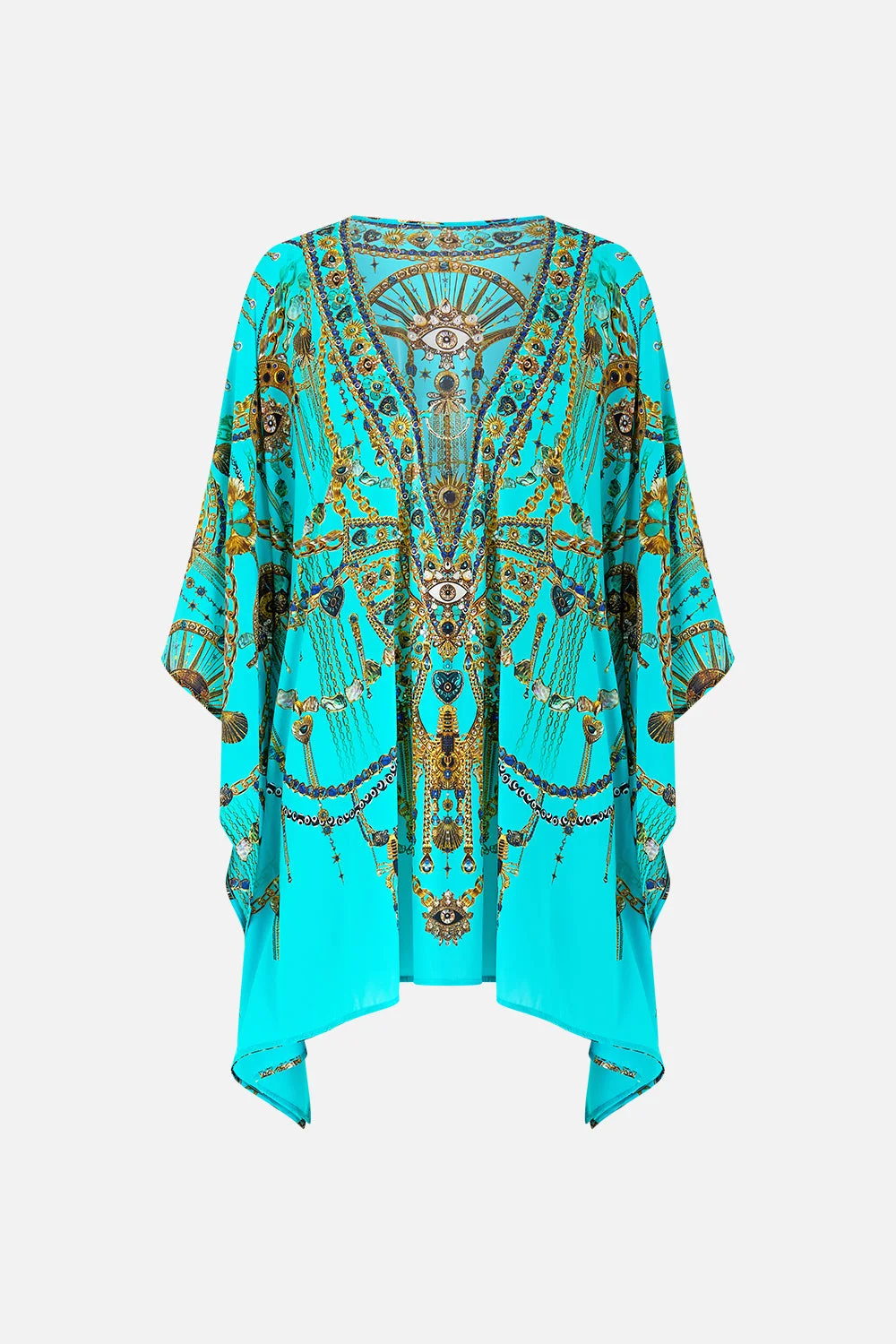 SHORT V NECK KAFTAN WITH RING FRONT TRIM - 1