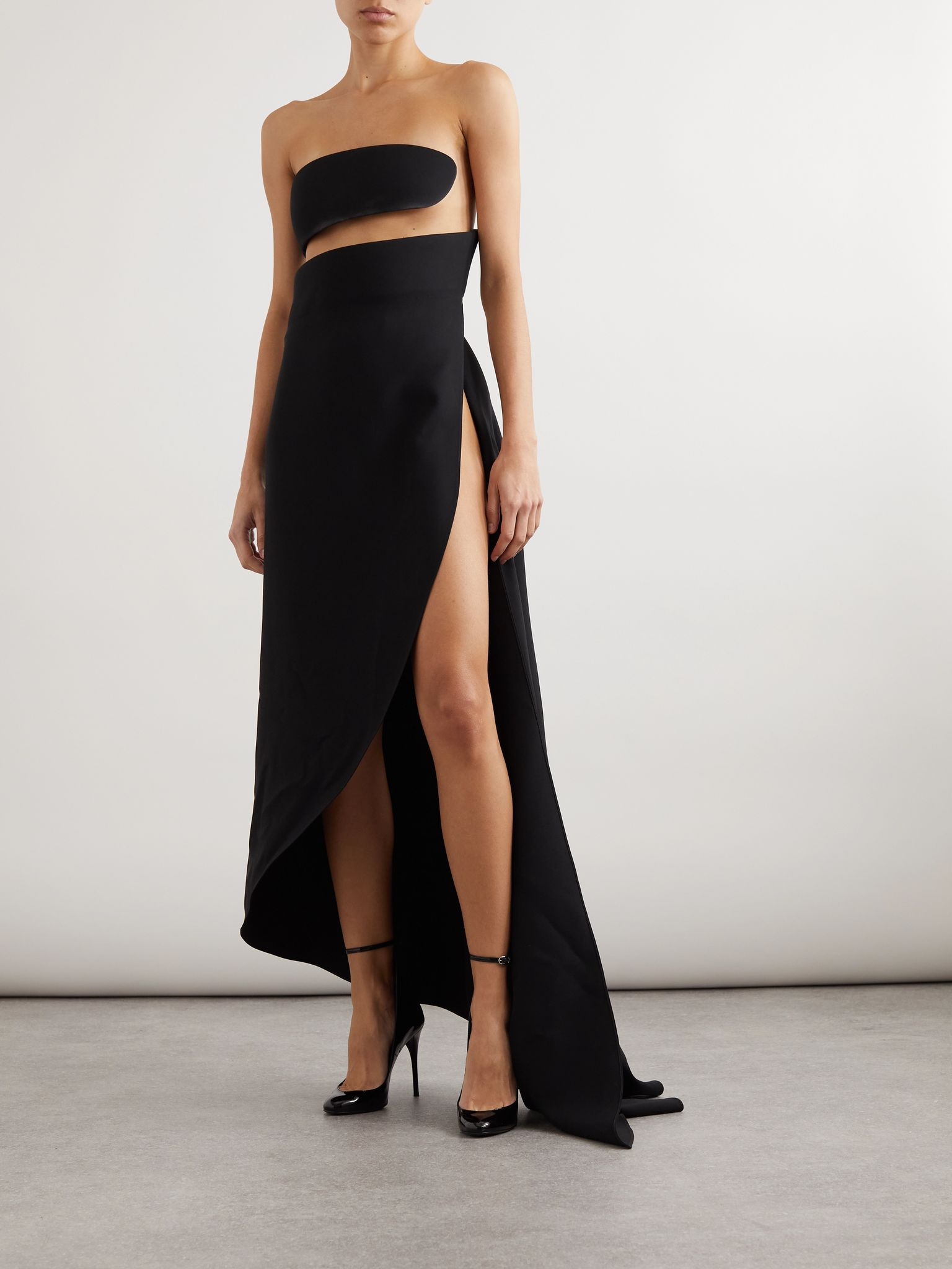 Spiral strapless bustier silk and wool-blend gown Black - 2