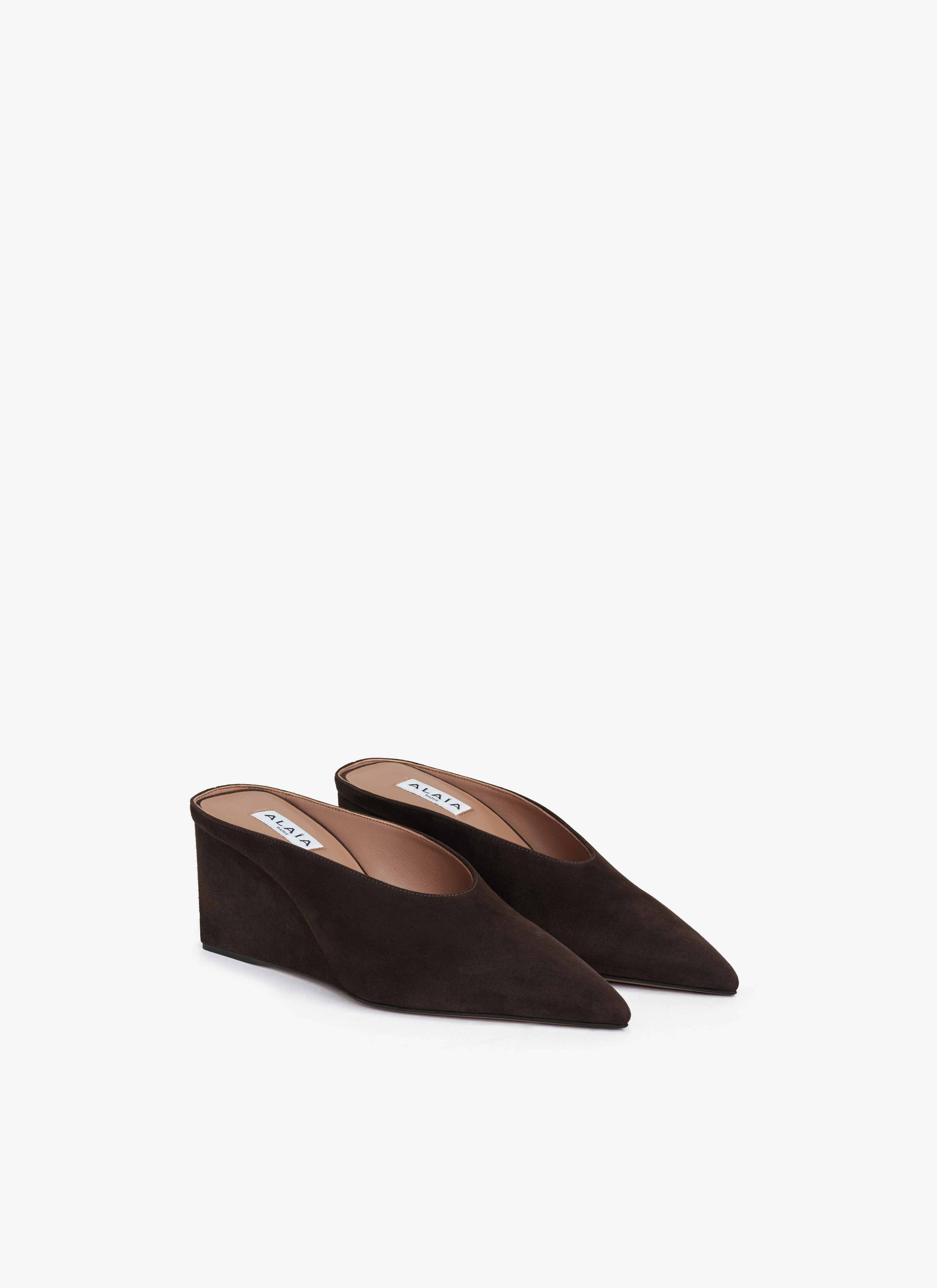 CUBE WEDGE MULES IN SUEDE GOATSKIN - 4