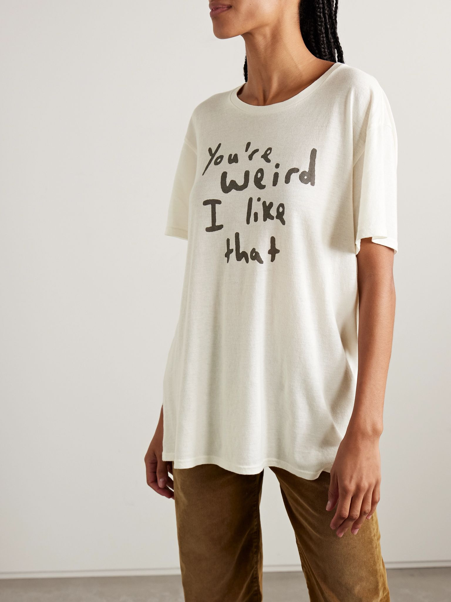 You're Weird Boy printed cotton and cashmere-blend jersey T-shirt White - 3