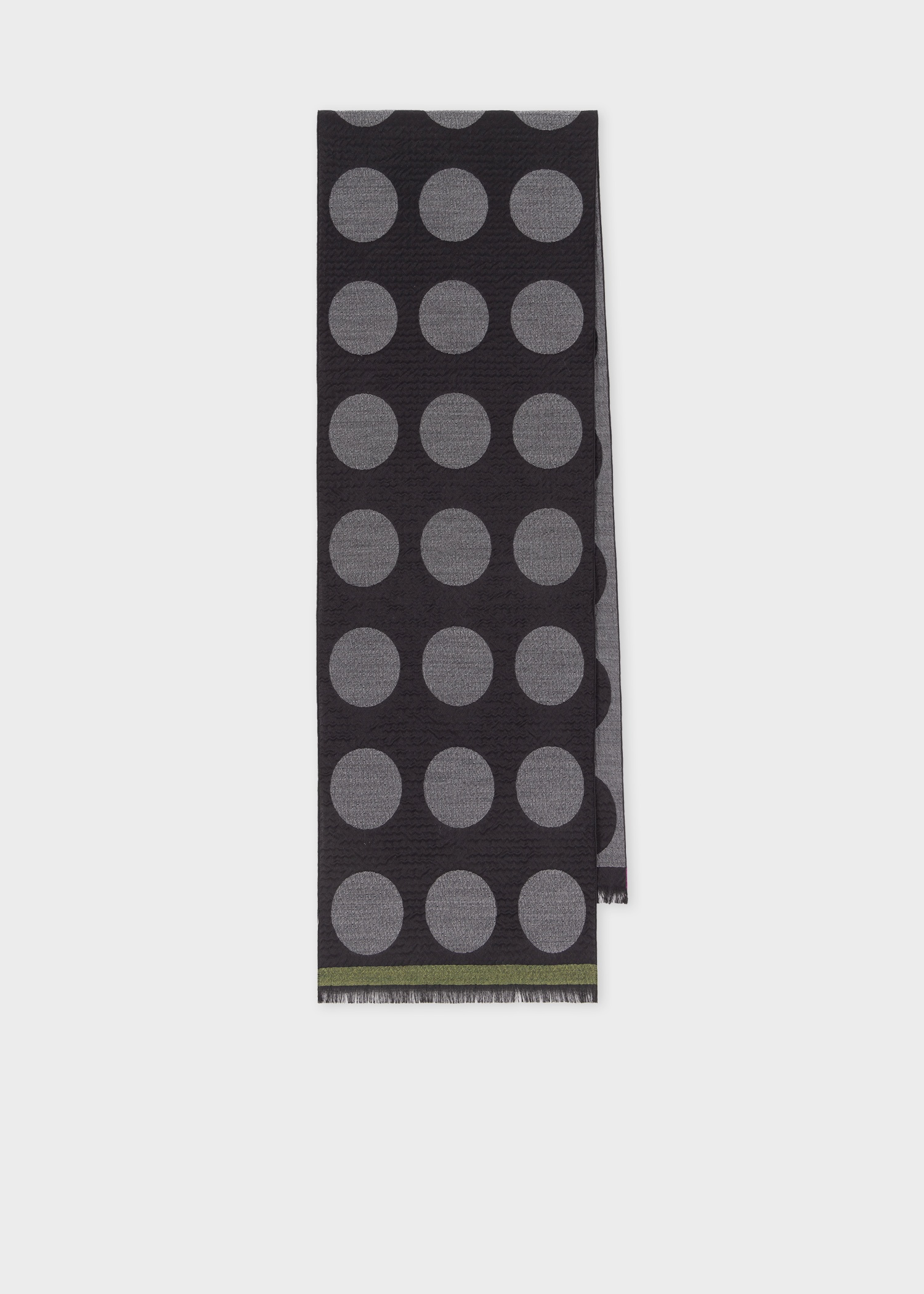 Black And Grey Virgin Wool-Blend Jacquard Spot Scarf - 1